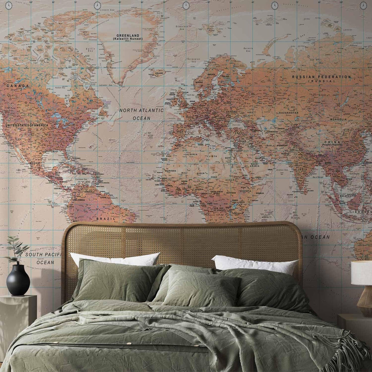 artgeist Wall Mural World Map 197x138 in - XXL Non-Woven Wallpaper Fleece Wall Decor Photo Print Picture Image Design Home Map of The World k-A-0091-a-c
