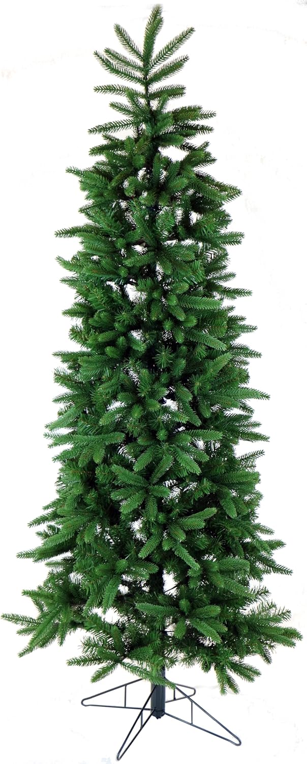 Fraser Hill Farm 6.5-Ft. Carmel Pine Slim Christmas Tree, Unlit Artificial Christmas Tree with Realistic Foliage and Stand, Foldable for Convenient Storage, Perfect for Small Spaces and Apartments