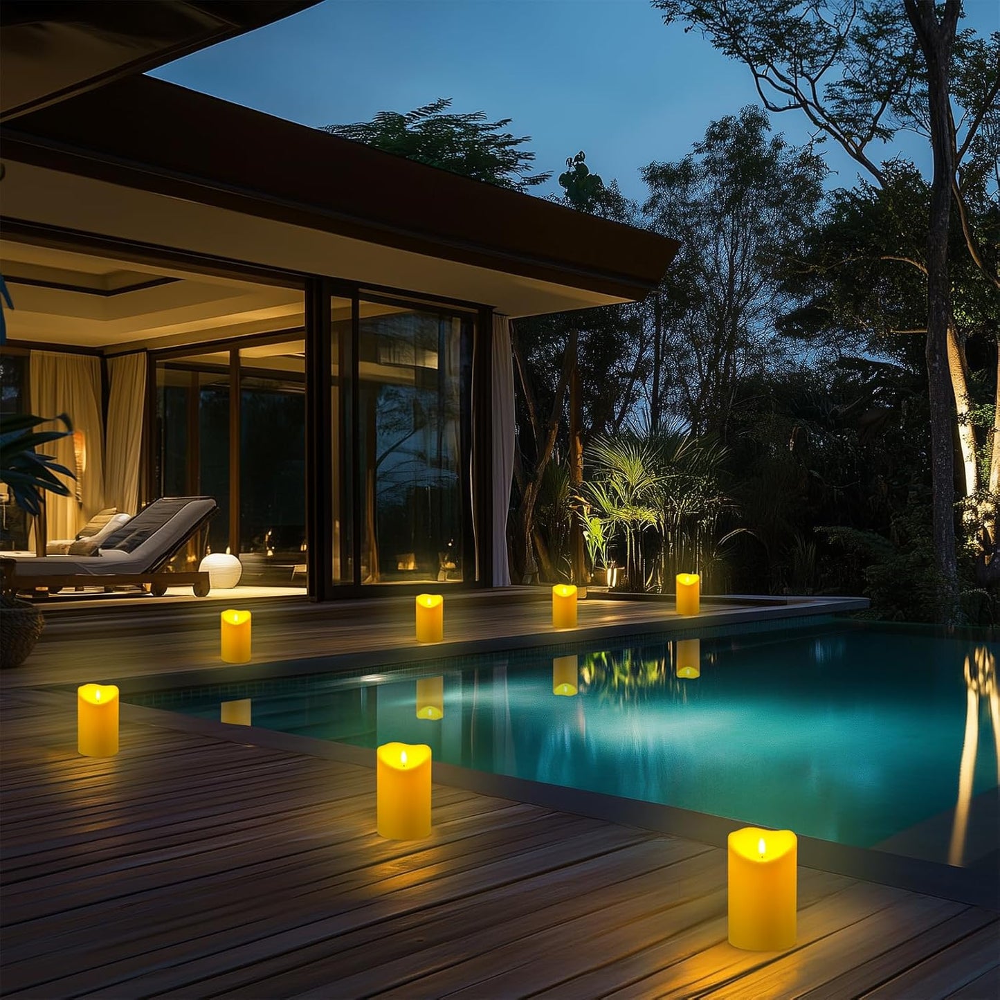 Homemory 4"x6" Outdoor Waterproof Flameless Candles with Timers and Remote Control, Battery Operated Candles, LED Plastic Candles, Dark Ivory, Set of 2