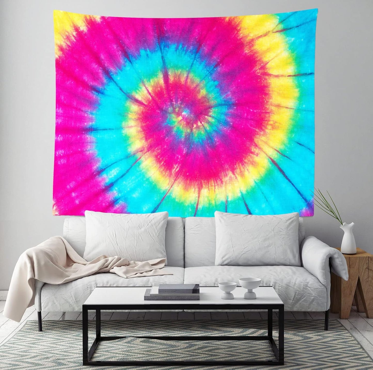 BELECO Tie Dye Tapestry Fabric Wall Hanging 92x70 Inch Groovy Sign Rainbow Tapestry Backdrop Colorful Spiral Tie Dye Party Decorations Tie Dye Art Tapestries for Bedroom Living Room Dorm Decor