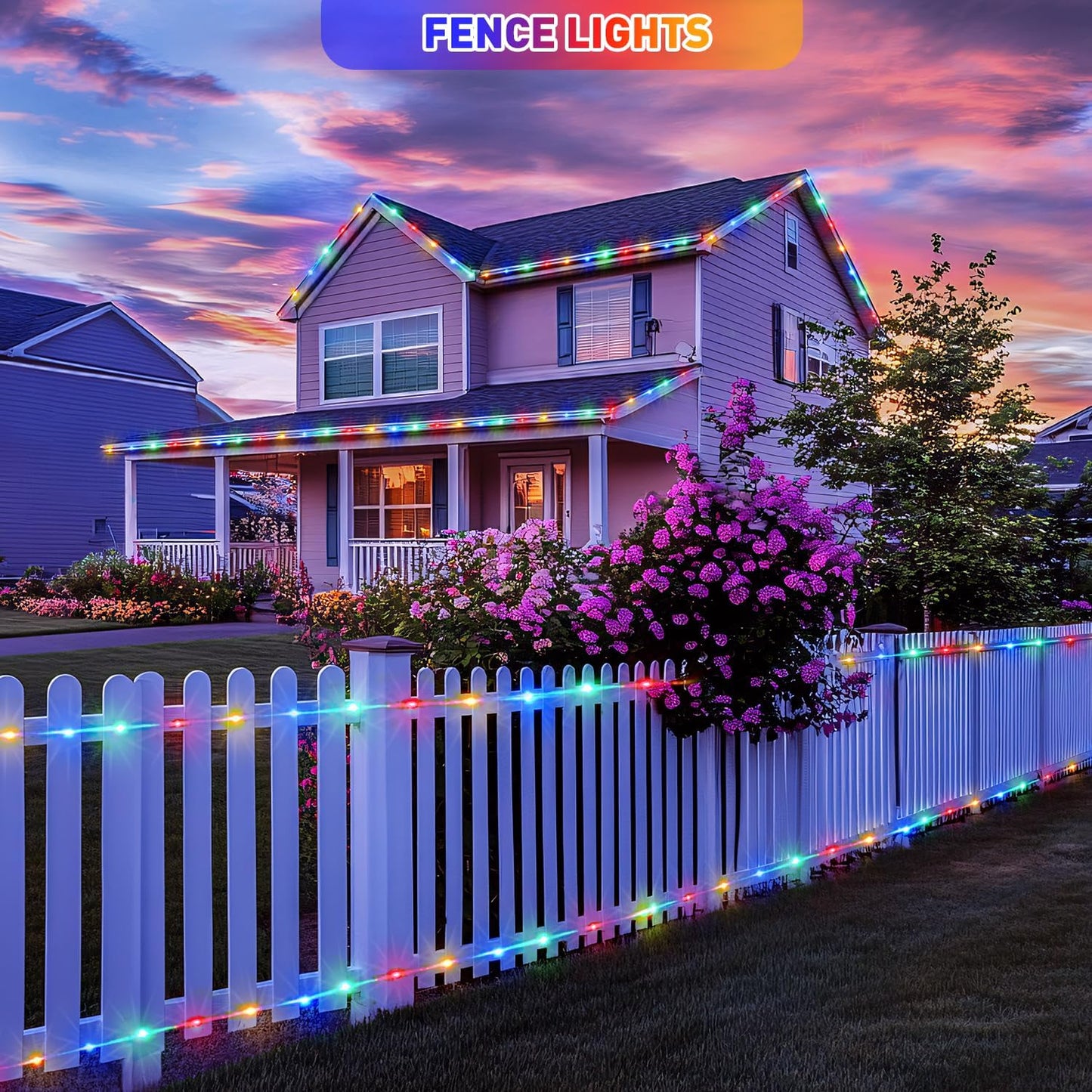 JMEXSUSS 2 Pack 100 LED Solar Rope Lights, IP 65 Solar Rope Lights Outdoor Waterproof, 33ft 8 Modes PVC Tube Trampoline Light for Fence Walkway Path (Multicolor)