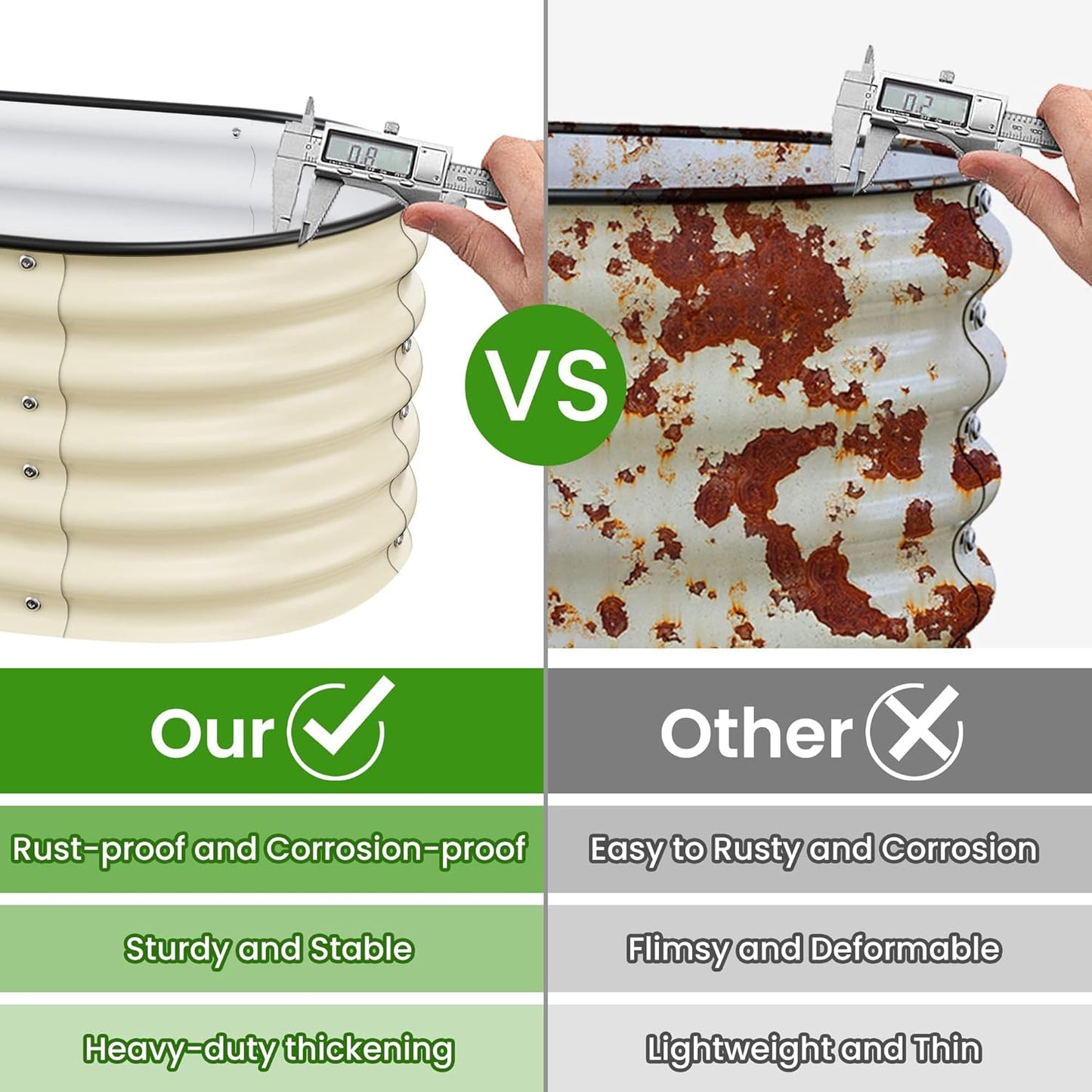 Raised Garden Bed 5x2x1.4 Ft Planter Box Outdoor with Rubber Edge Zinc-Aluminum-Magnesium Stainless Steel Durable Metal Garden Beds Kit for Vegetables, Flowers, Herbs and Succulents（Ivory）