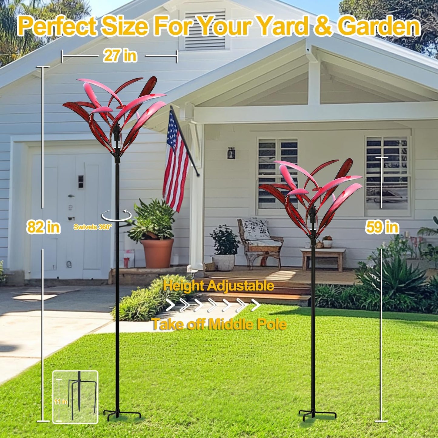 LimeHill Wind Spinner for Garden and Yard - Large Metal Kinetic Wind Sculptures Yard Art Outdoor (Burgundy 2)