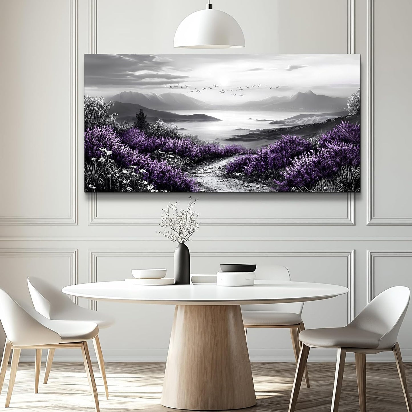 KELIYUAN Large Purple Grass Wall Art Home Decor Bedroom Office Black And White Landscape Modern Printed Canvas Wall Decor Natural Scenery Living Room Decoration Can Be Hung Directly 30x60 Inches