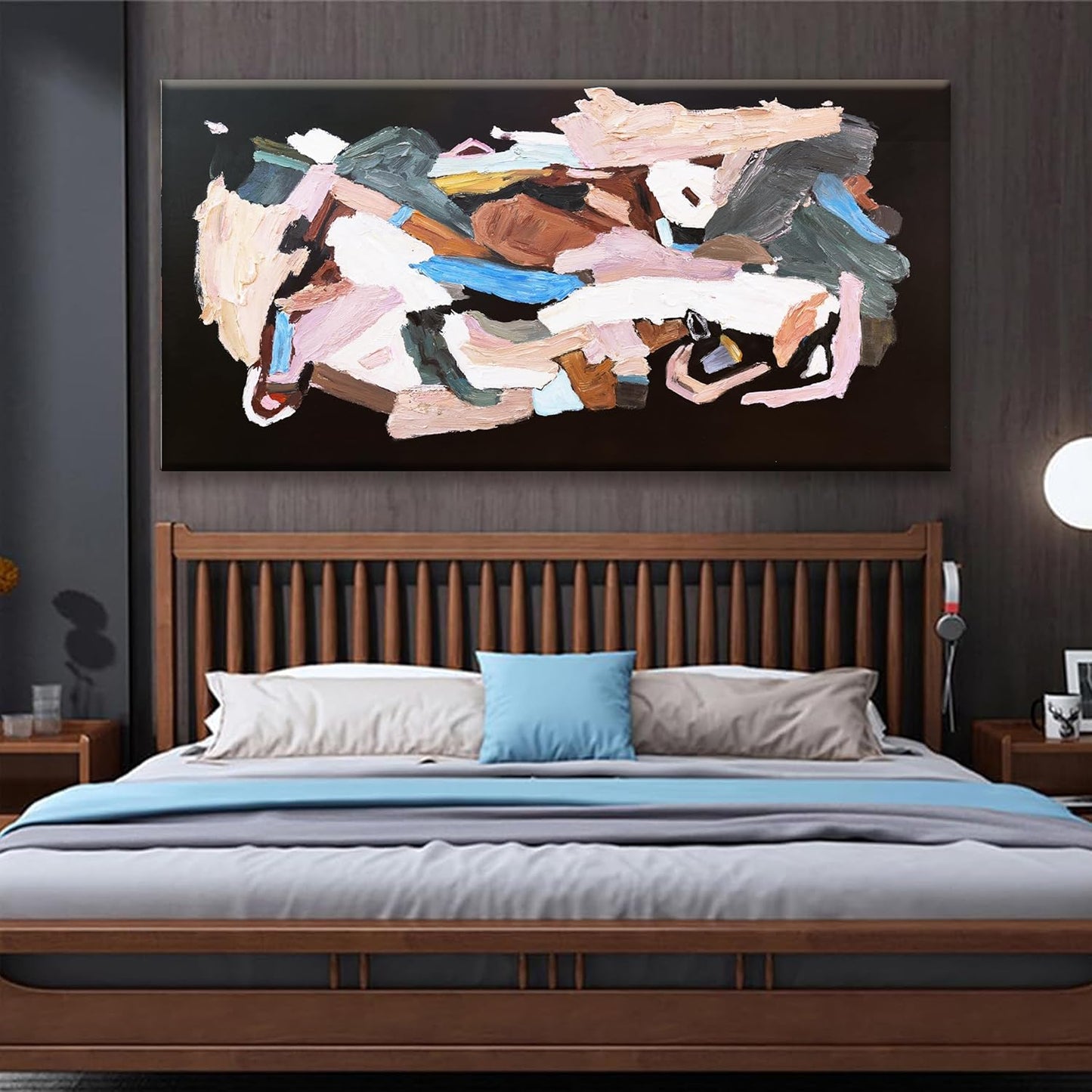 TAIJXAGSG Large Black Abstract Wall Art For Living Room Decor Grunge Room Canvas Art Wall Decor 29" X 58" Painting Colorful Wall Art Line Art For Bedroom Home Office Dining Room Wall Decorations