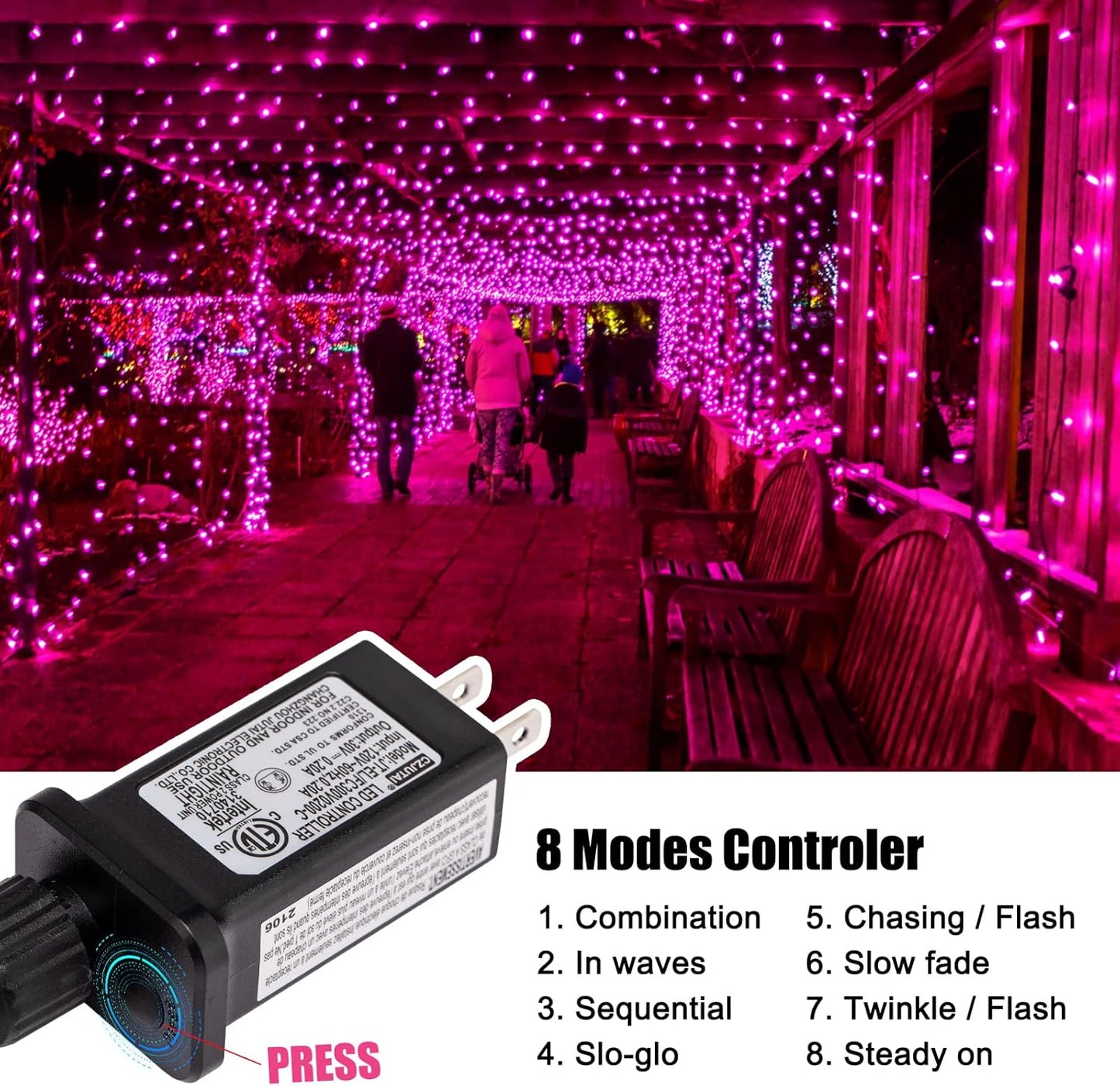 Pink Mini Christmas Lights - 39 Feet 100 LED Fairy String Lights with 8 Lighting Modes Waterproof Connectable for Indoor Outdoor Xmas Tree Garland Wreath Holiday Valentine's Day Decoration