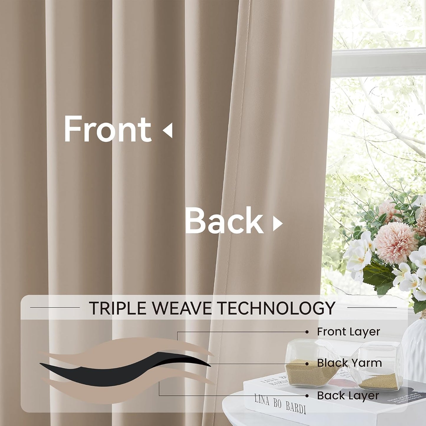 KangBang Taupe Pinch Pleated Blackout Curtains 96 Inches Long for Bedroom, Thermal Insulated Light Blocking Neutral Draperies Memory Shape Modern Decor with Adjustable Hooks,40x96 Inch,2 Panels