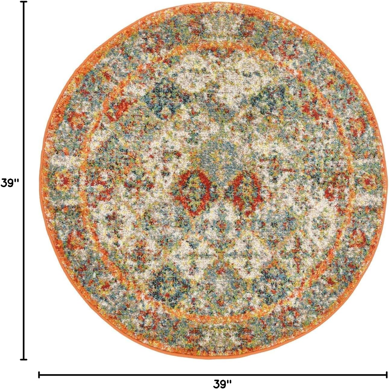 Unique Loom Rosso Collection Vintage, Traditional, Bohemian, Geometric, Distressed, Southwestern Area Rug (3' 3 x 3' 3 Round, Multi/Orange)