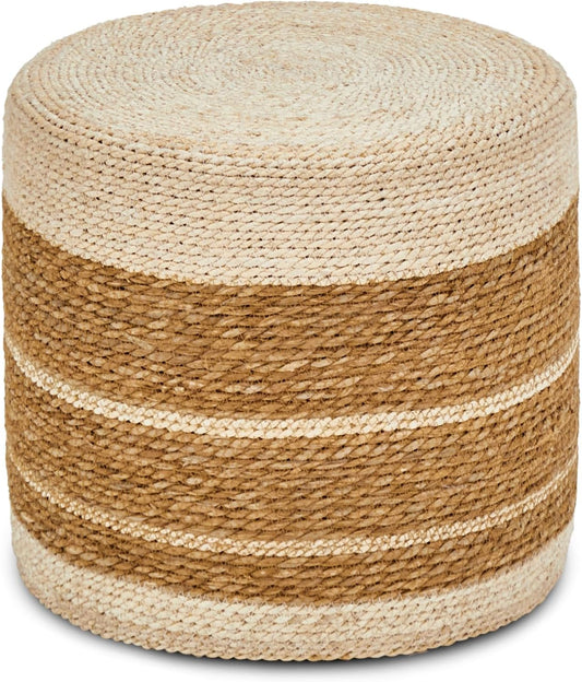 Cplxroc Ottoman Poof, Natural Seagrass Poufs, Hand Weave Round Footstool, Pouffe Accent Chair, Home Decorative Seat, Boho Deco Floor Chair for Living Room, Bedroom (18inch 68LG)