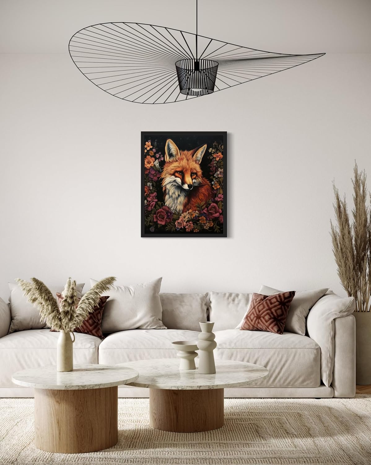 Fox and Flower Poster Art Print, Halloween Scary Vintage Wall Art Academia Spooky Painting Decoration for Horror Prints, Gothic Posters Bedroom Decor 89 (Fox and Flower, 16 x 20 inches, Black Frame)