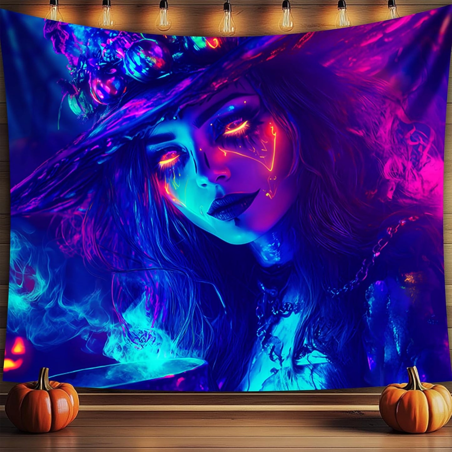 Halloween Tapestry, Blacklight Tapestry for Halloween Party Decor Hanging Tapestries Backdrop Wall Art Poster for Bedroom Dorm 59x51in