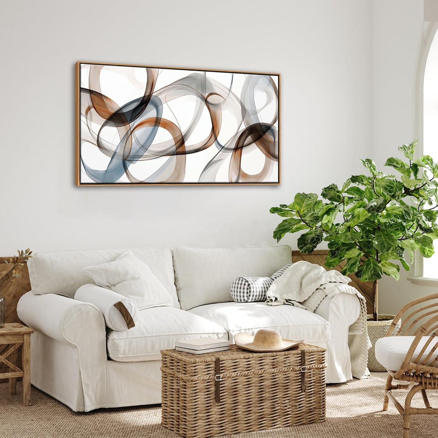 Framed Canvas Wall Art - Large Abstract art prints for Home & Office Decor - Brown Modern, Minimalist Wall Art Decor for Living Room, Bedroom Farmhouse Wall Decor Wood Frame 20×40IN