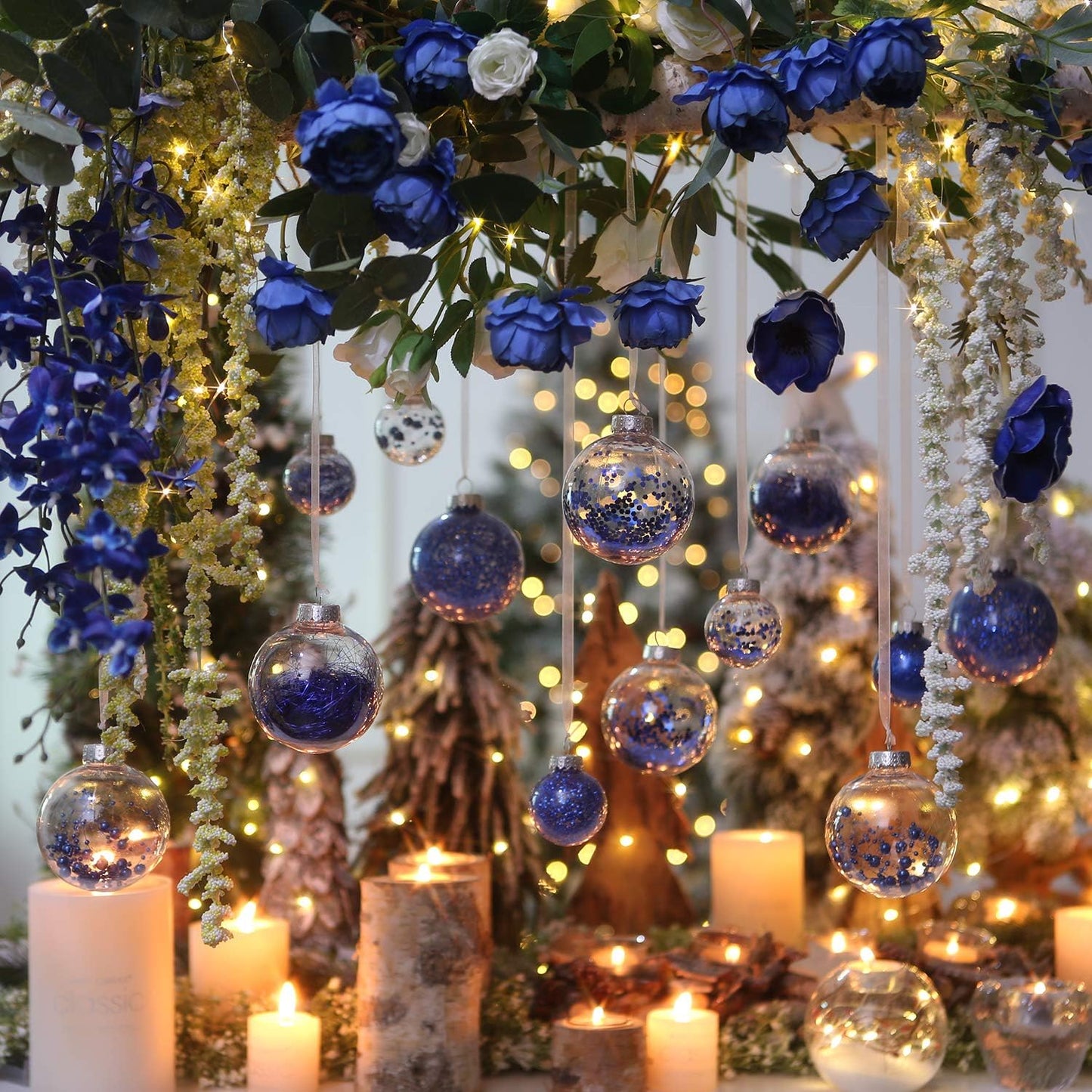 Sea Team 70mm/2.76" Shatterproof Clear Plastic Christmas Tree Ball Ornaments Set, Decorative Hanging Transparent Xmas Baubles with Stuffed Delicate Decorations (24 Counts, Royal Blue)