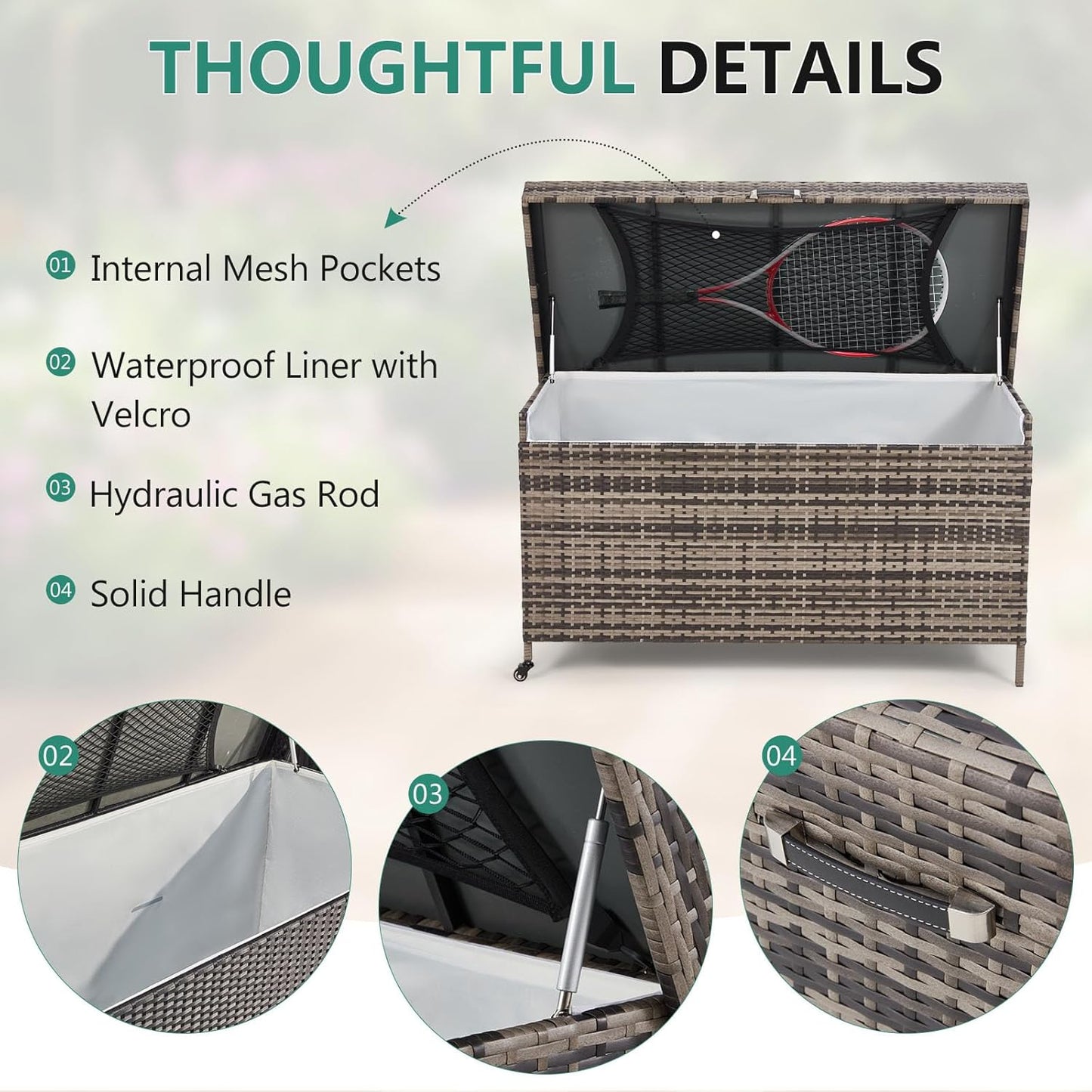 HOMREST Large Deck Box, Outdoor Wicker Storage Container with 240 Gallon, Patio Rattan Furniture for Garden Tools, Pillows, Pool, Brown