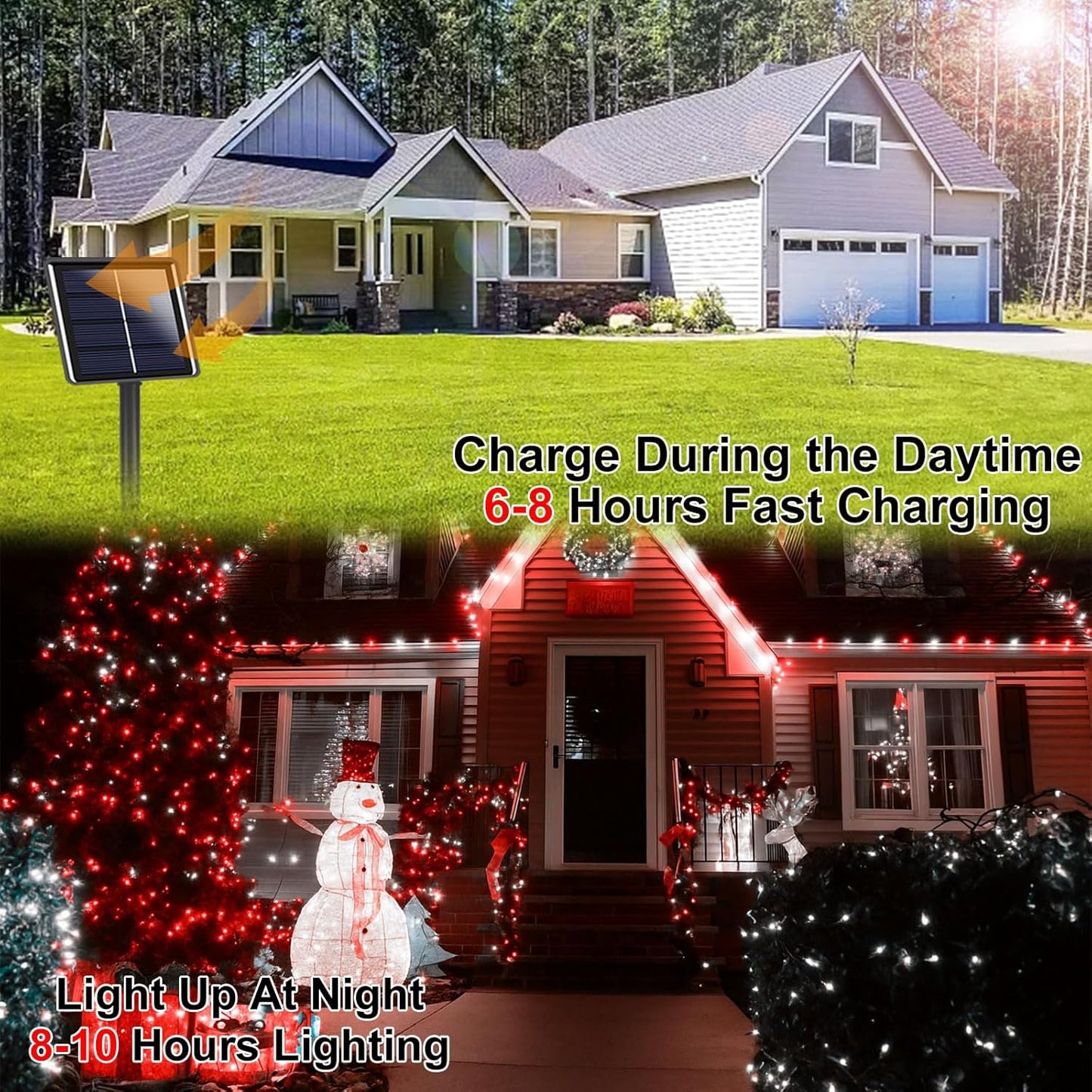 Extra-Long 144FT Solar String Lights for Outside, 2 Pack 400LED Solar Fairy Lights Outdoor, Waterproof Copper Wire with 8 Modes Twinkle Lights for Tree Garden Party Xmas Wedding Decor (Red and White)