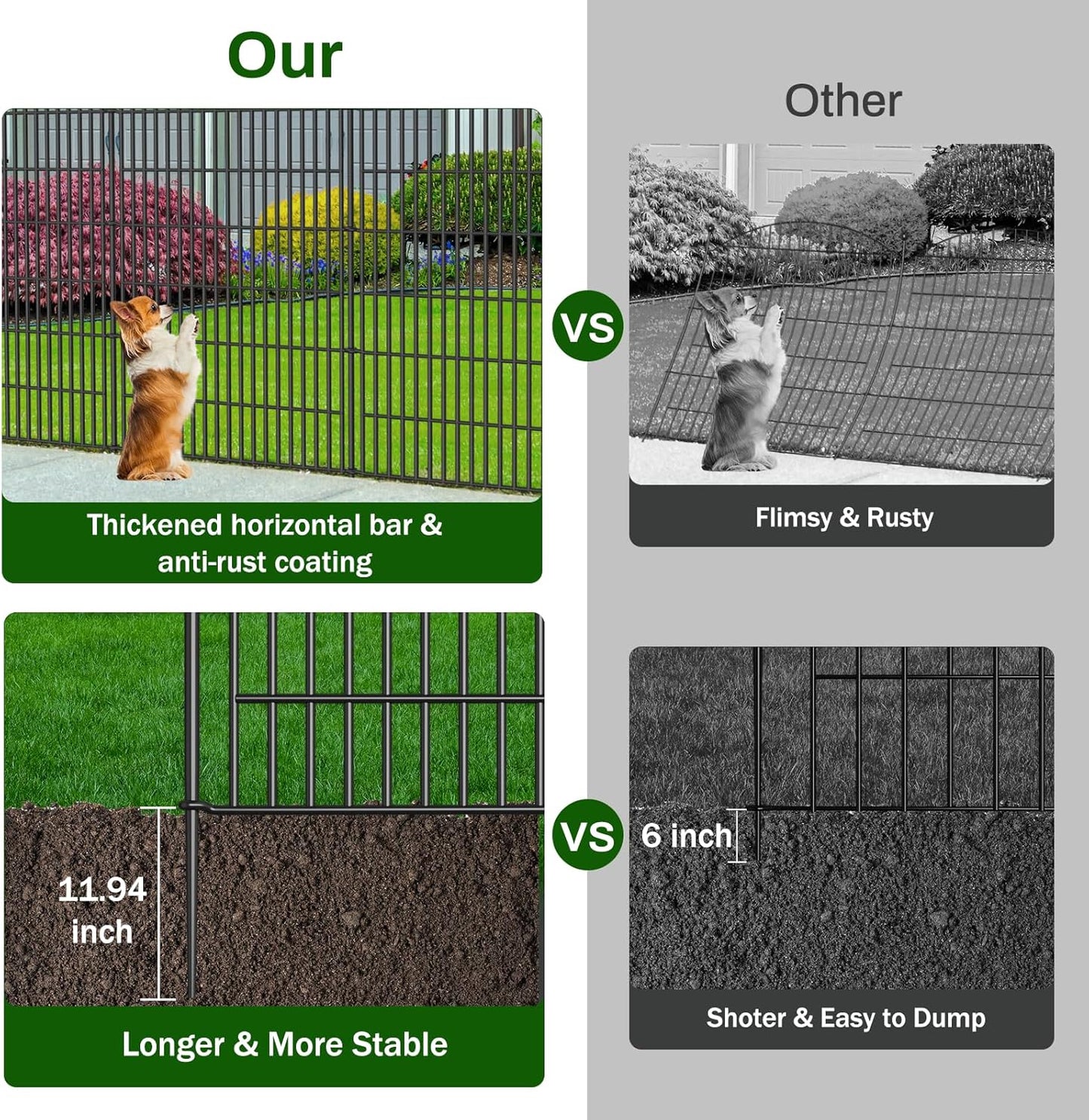 No Dig Decorative Garden Fence 8 Panels, 48 in (H) x 20.8 ft (L), Dog Fence Outdoor for Yard, Rustproof Metal Animal Barrier Ground Stakes Fencing for Garden, Patio, Flower Bed