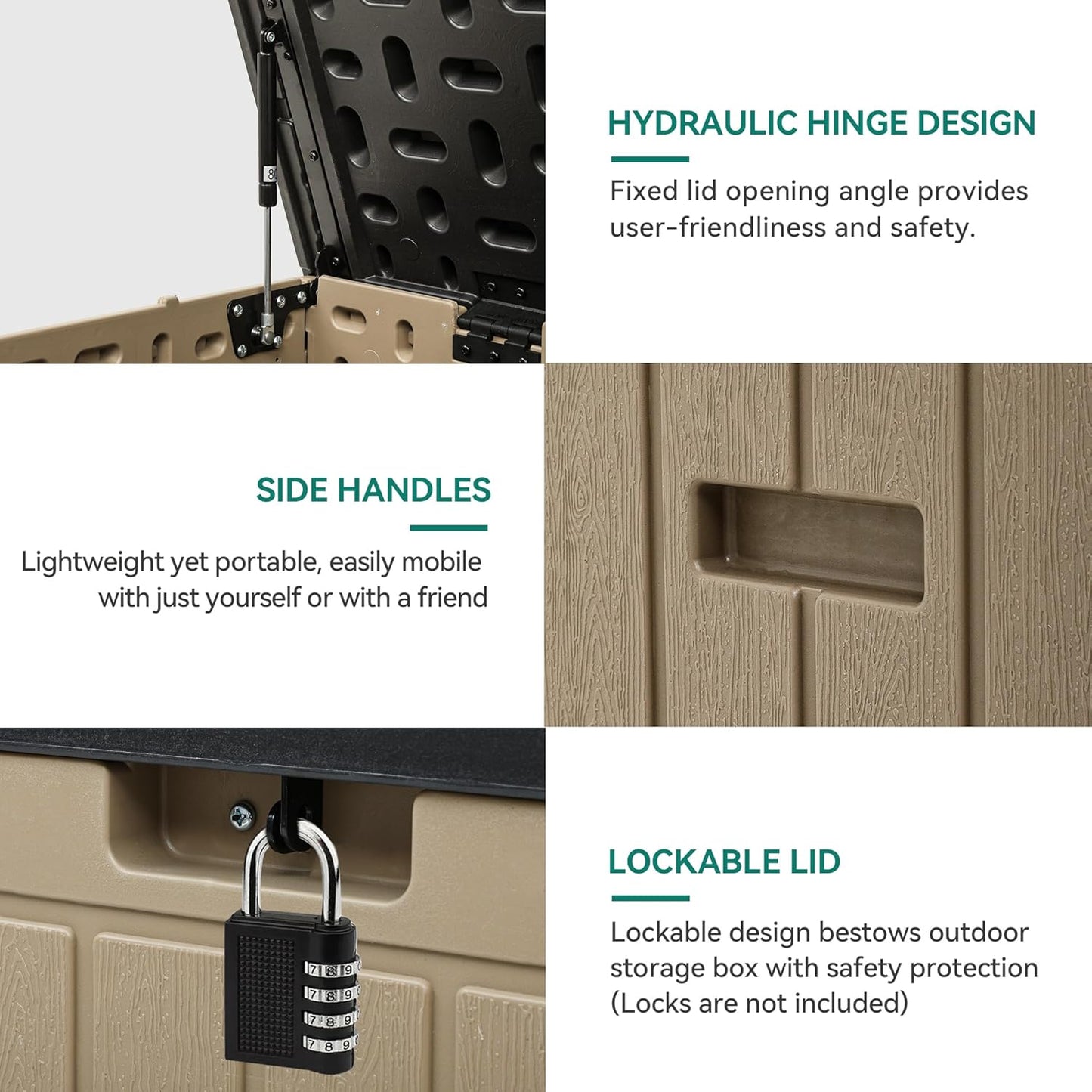 YITAHOME 90 Gallon Double-Wall Deck Box with Side Handles, Outdoor Large Storage for Patio Furniture Cushions, Garden Pool Accessories, Water Resistant & Lockable