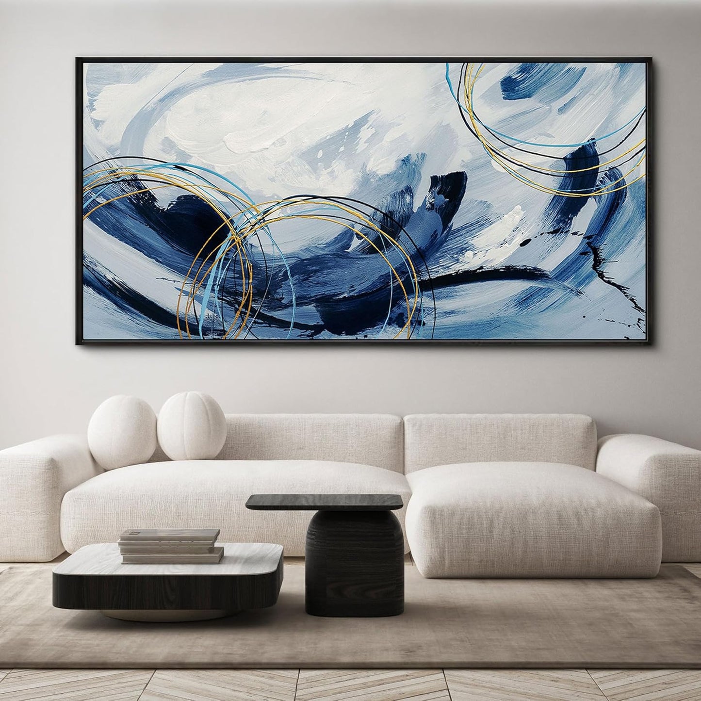 yiijeah Large Wall Art - Abstract Canvas Painting for Living Room Wall Decor Modern Art Work for Wall Giant Gray Wall Paint Office Bedroom Blue and White Home Decor