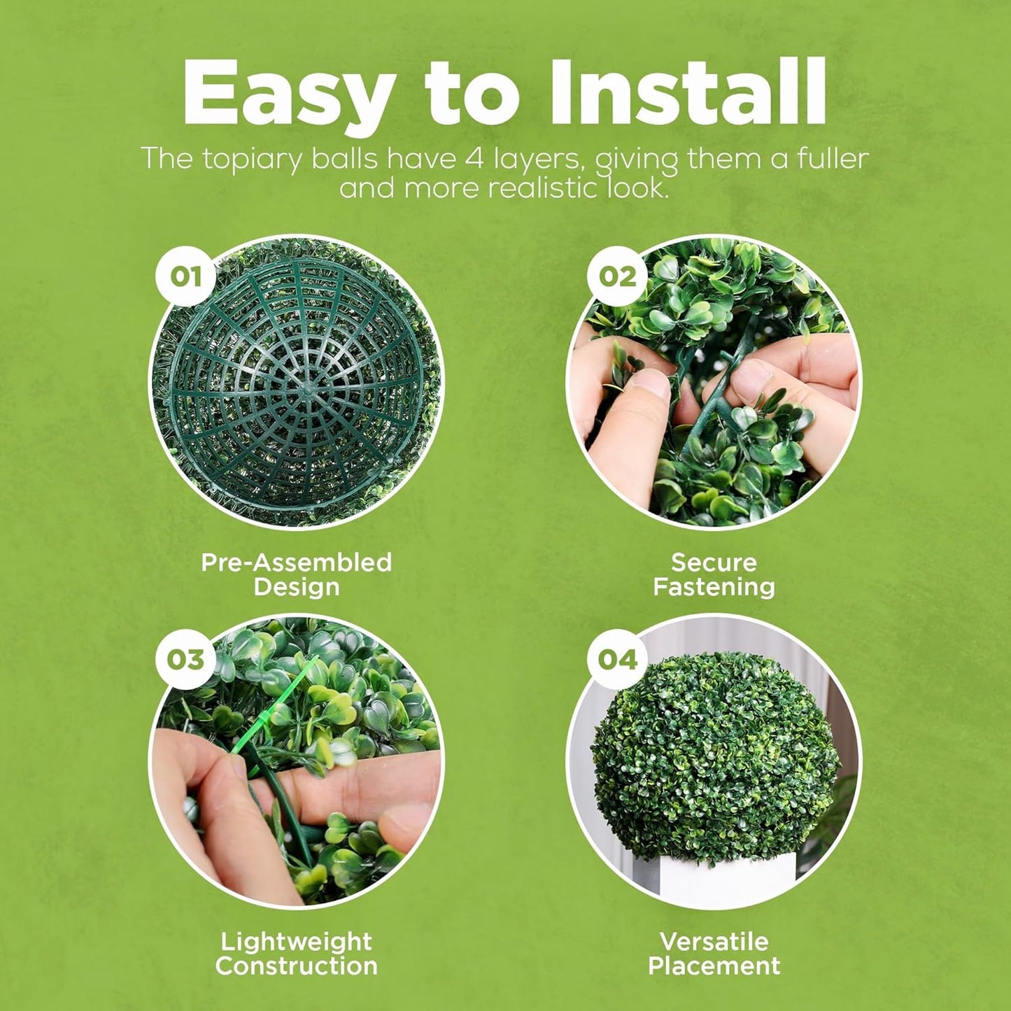 DRAY Premium 16.14" Faux Boxwood Balls – Set of 2 Artificial Topiary Spheres for Outdoor & Indoor Use – Realistic, UV-Resistant, Weatherproof Decorative Greenery – Check Measurements