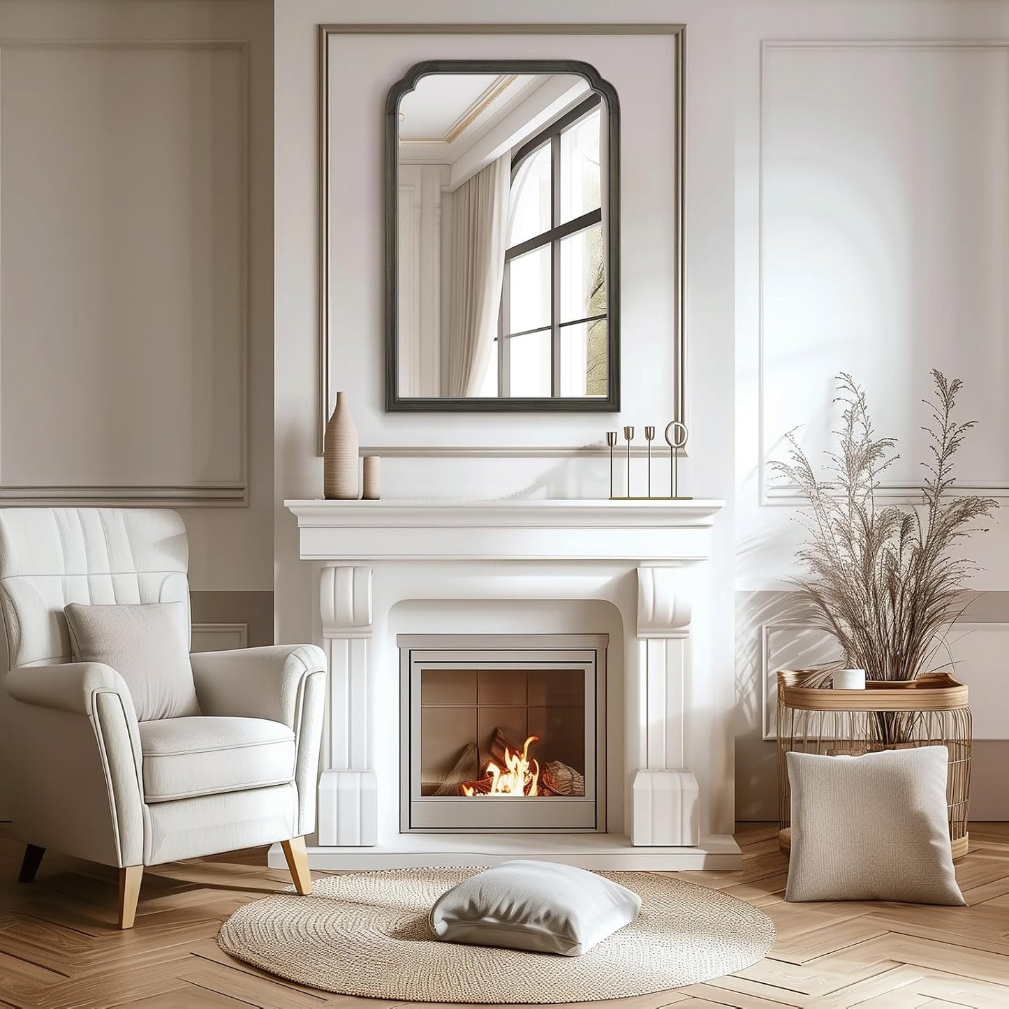 WallBeyond Wooden Framed Wall Mirror, Natural Wood Bathroom Vanity Mirror for Entryway, Living Room or Bedroom Home Decor Vertical or Horizontal Hanging [24" x 36" Black]