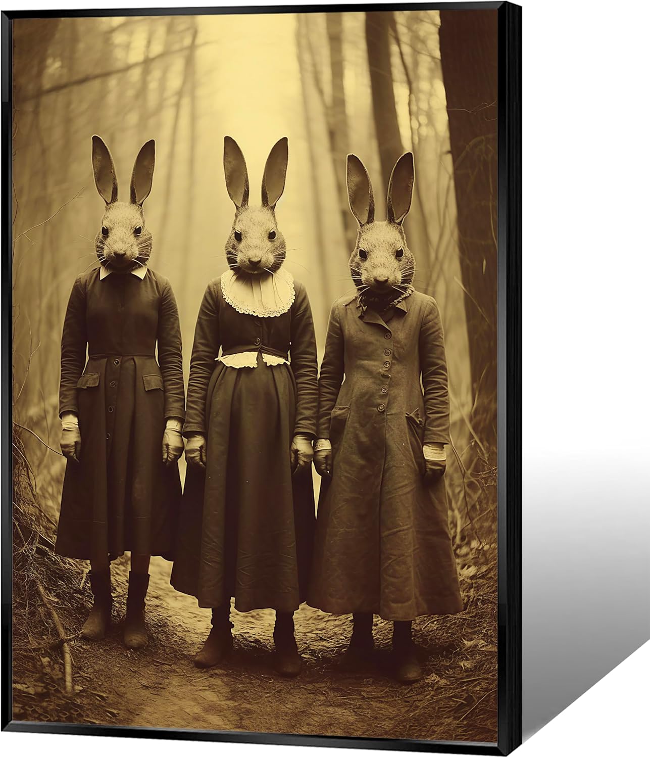 Vintage Halloween Wall Decor Rabbit Cult of the Occult Forest Canvas Wall Art Poster Gothic Dark Academia Decorations Room Creepy Print Spooky Pictures 16X24inch Aluminum Framed