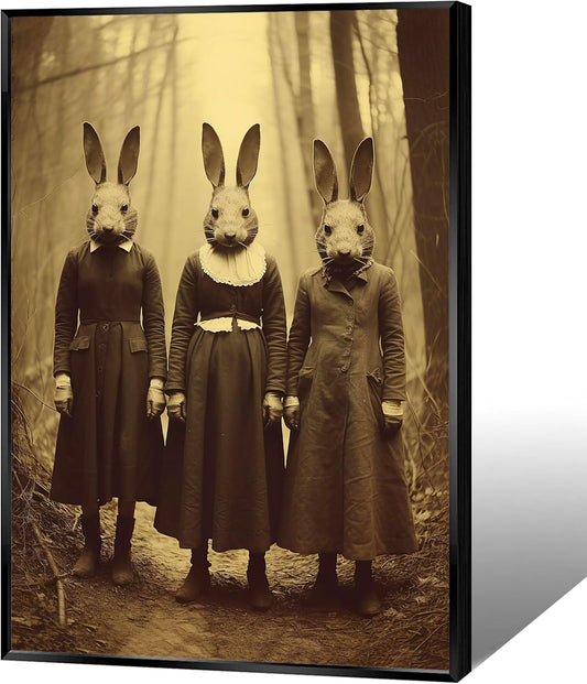 Vintage Halloween Wall Decor Rabbit Cult of the Occult Forest Canvas Wall Art Poster Gothic Dark Academia Decorations Room Creepy Print Spooky Pictures 12X16inch Aluminum Framed