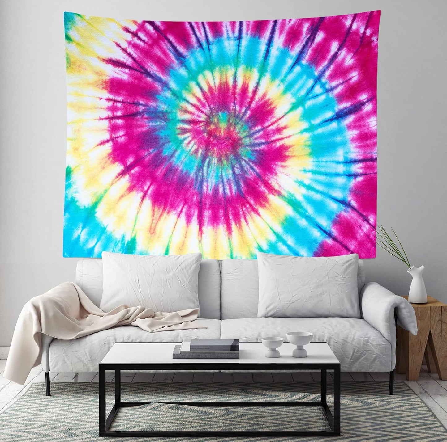 BELECO Tie Dye Tapestry Wall Hanging Fabric 106x70 Inch Colorful Spiral Tie Dye Tapestry Hippi 60s Themed Party Decorations Rainbow Tapestry Art Wall Decor for Bedroom Aesthetic Living Room Dorm