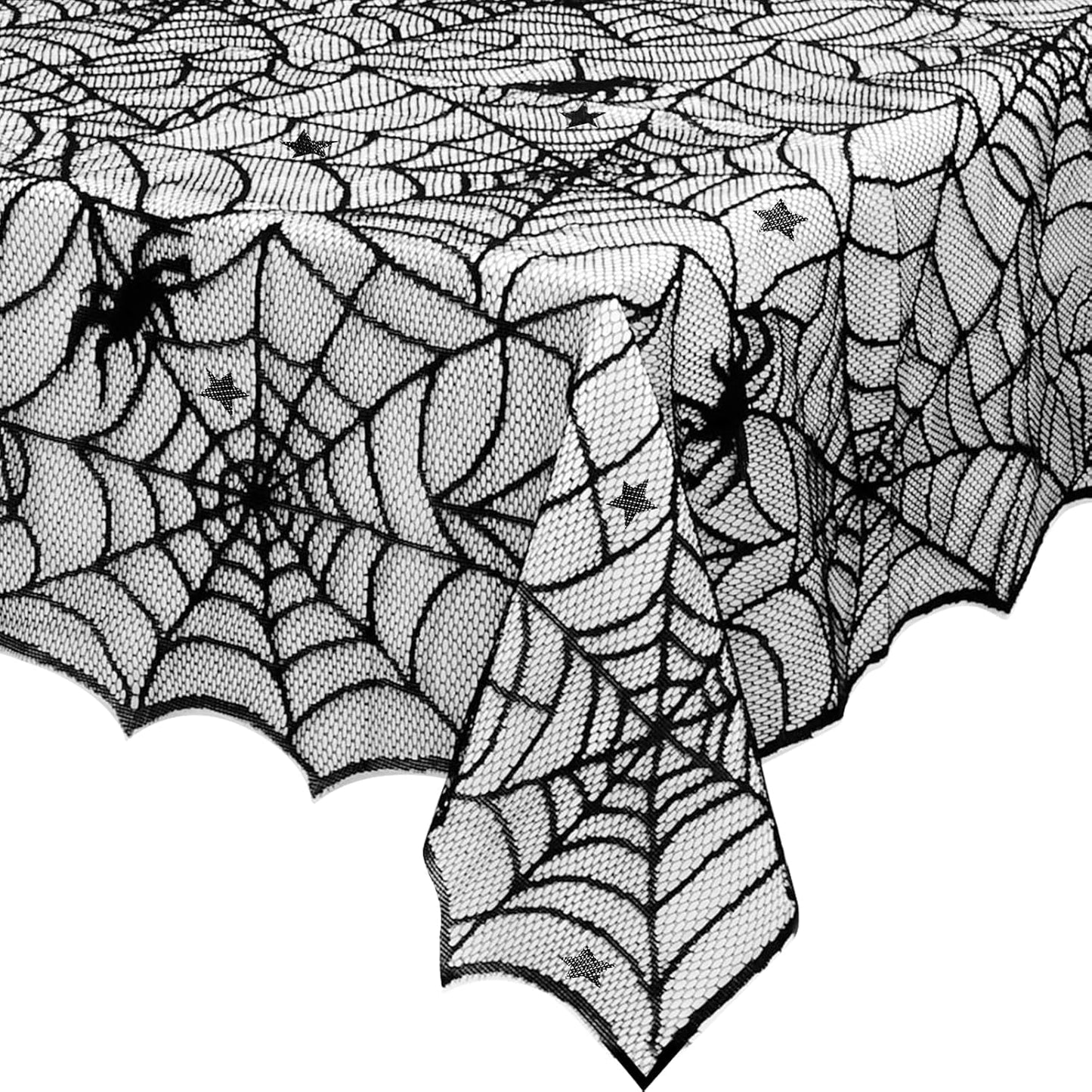 eZAKKA Halloween Table Cloth, 54" x 72" Spider Webs Tablecloths Black Tablecloth Lace Fabric Table Cloths Spooky Cover