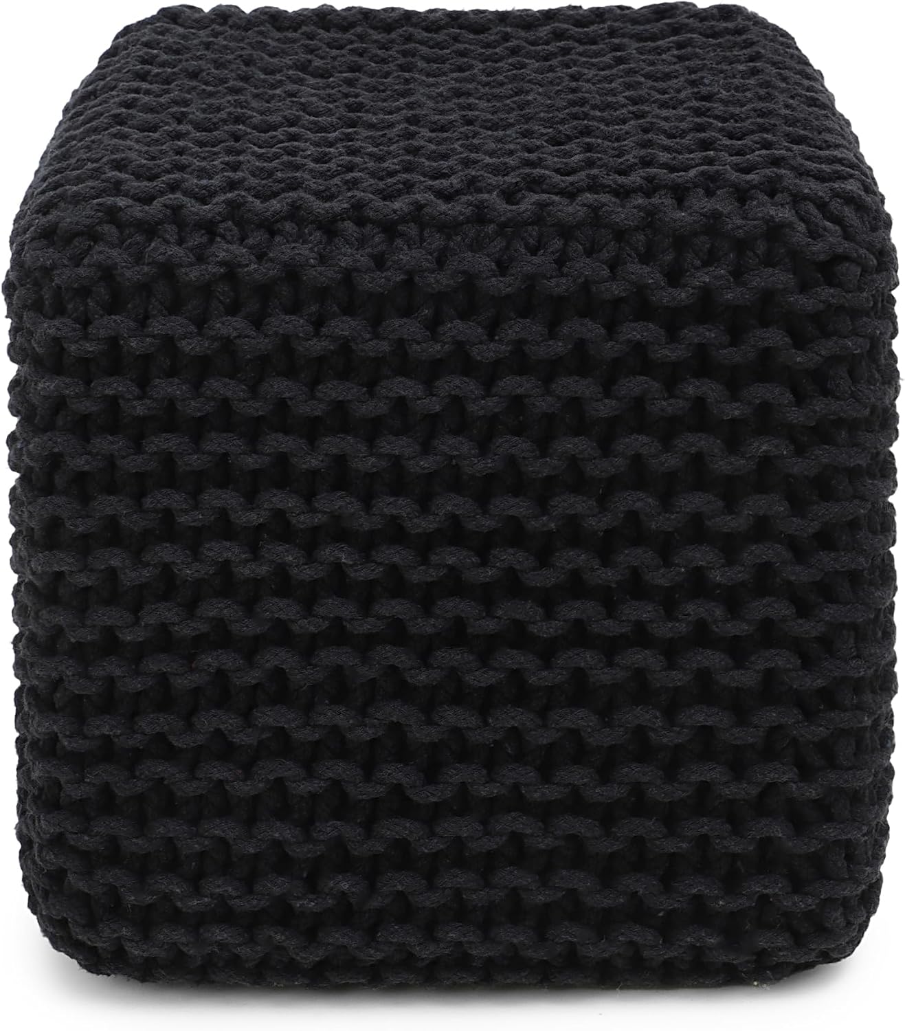 REDEARTH Cube Pouf Foot Stool Ottoman - Hand Knitted Poof - Cord Boho Pouffe - Home Décor - Stuffed Footrest for Living Room - Bedroom - Covered Patio (16" x 16" x 16") - Black