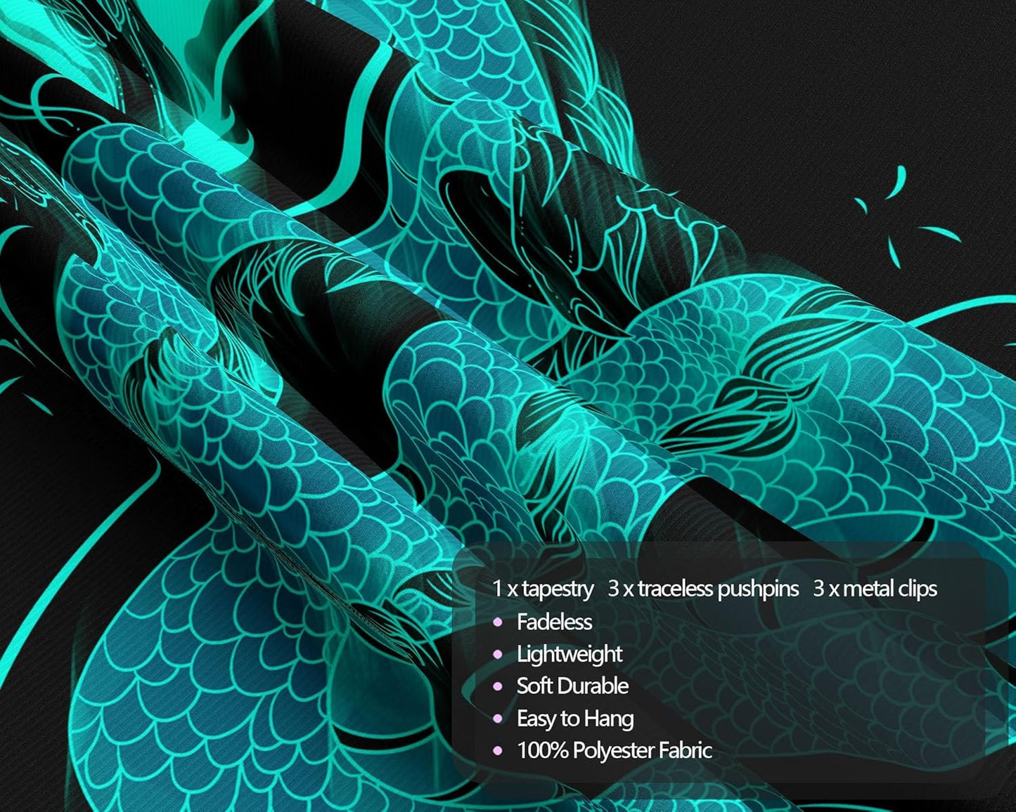 QGHOT Blacklight Dragon Tapestry Wall Hanging Cool Japanese Black Light Glow in the Dark Dragon Backdrop Uv Viking Tapestry for Boys Bedroom Mens Room Wall Deocr 37"x29"