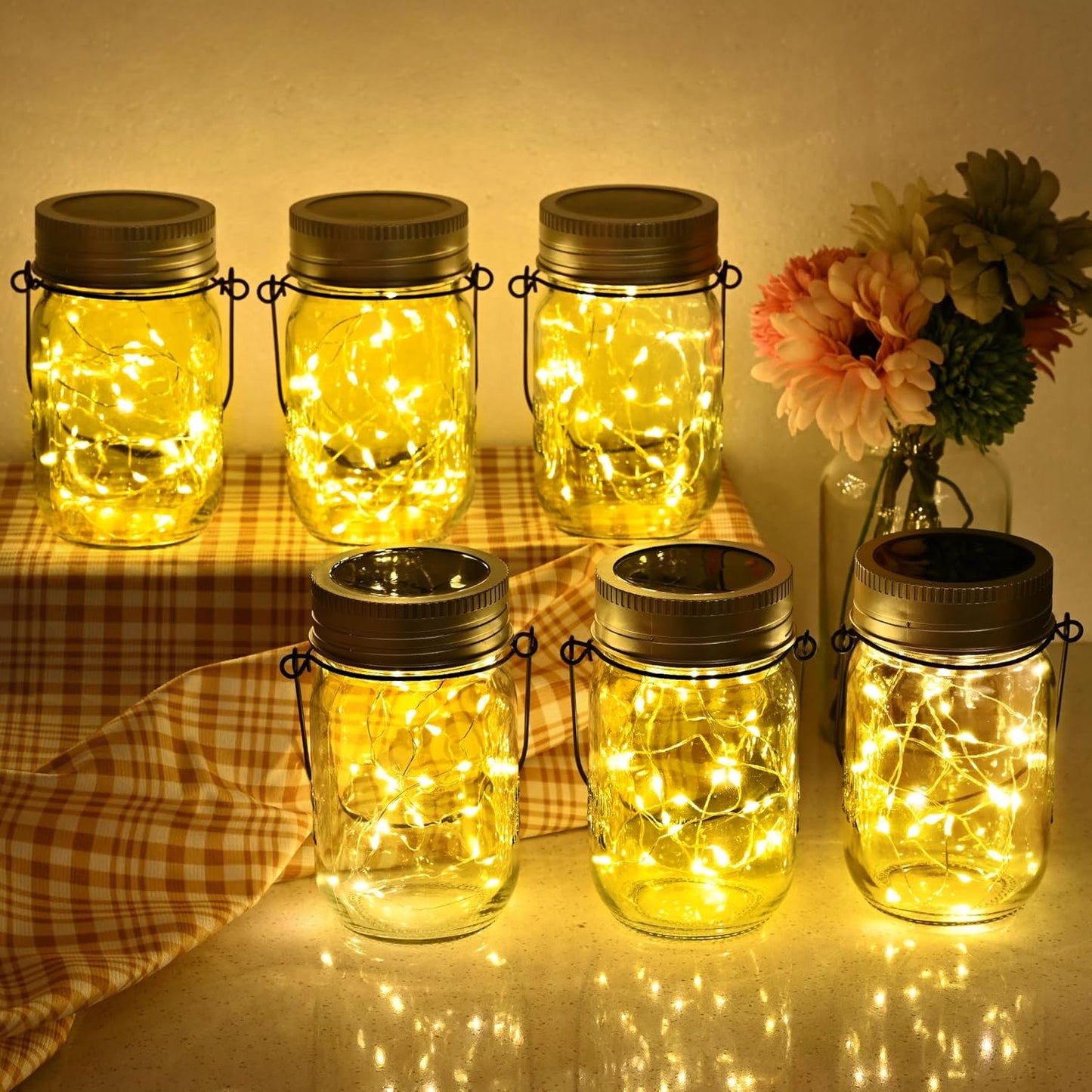 GIGALUMI Solar Mason Jar Lights, 8 Pack 30 Led String Fairy Lights Garden Lights Outdoor Waterproof Hanging Solar Lanterns for Outdoor, Garden, Patio, Lawn, Balcony Decoration
