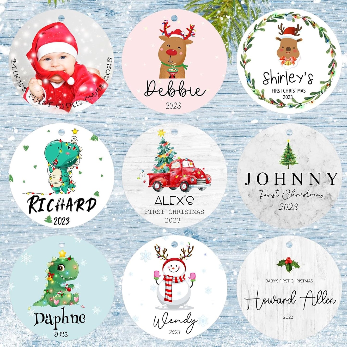 Personalized Christmas Ornaments,Double-Sided Ceramics Picture & Photo Custom Baby Ornament,Baby First Ornament 2025,Customized Hanging Xmas Ornaments