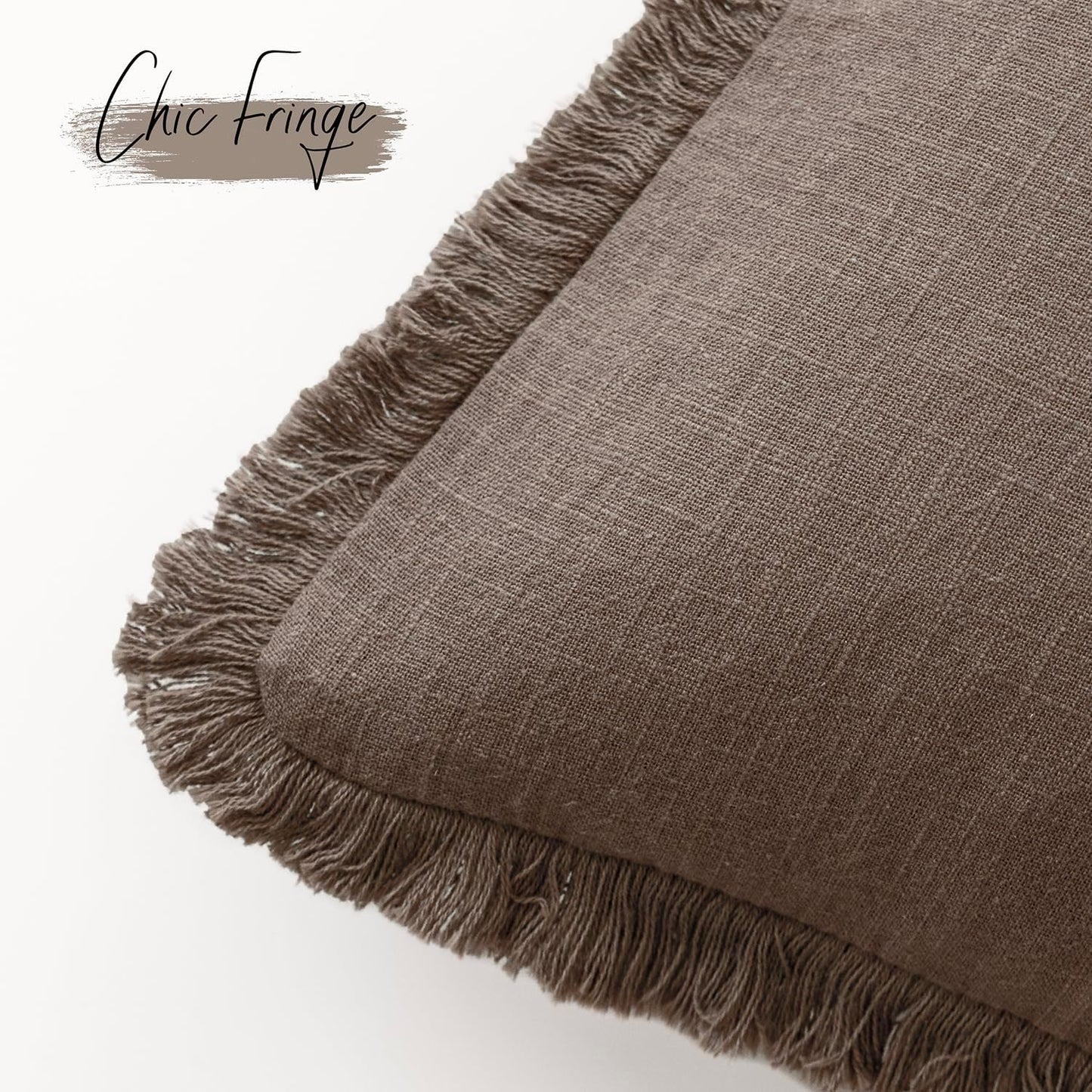 Foindtower Set of 2 Decorative Linen Fringe Throw Pillow Covers Cozy Farmhouse Cushion Cover with Tassels Accent Pillowcase for Couch Chair Sofa Bed Living Room Home Decor,22×22 Inch,Light Coffee