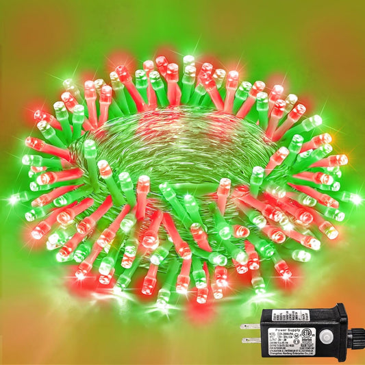 250 LED Christmas Lights Outdoor,82ft Red and Green String Lights for Bedroom Clear Wire, 8 Modes Plug in Waterproof Fairy String Lights with Timer Memory for Tree Christmas Halloween Decorations