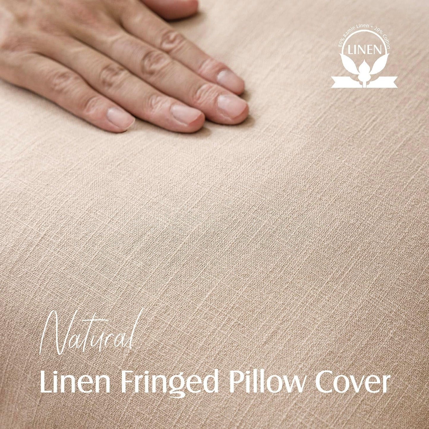 Foindtower Set of 2 Decorative Cozy Farmhouse Cushion Cover Linen Fringe Throw Pillow Covers with Tassels for Couch Sofa Bed Living Room Home Decor,26×26 Inch,Tan Beige