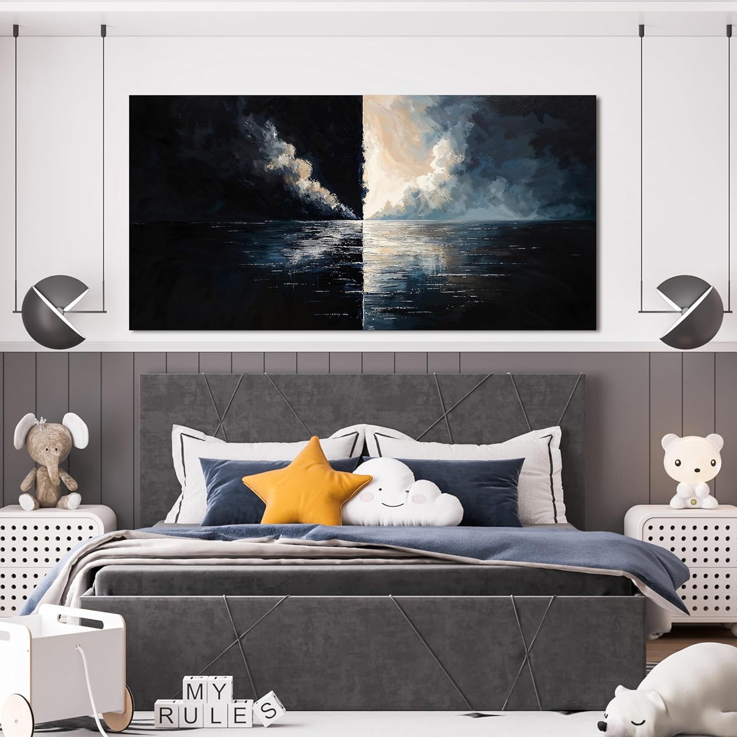 Large Abstract Wall Art Decor Wall Art Pictures for Living Room Abstract Canvas Art Wall Decor Modern Black and White Wall Art Prints Large Coastal Wall Art Decorations Bedroom Office Home Decor 24" X 48"