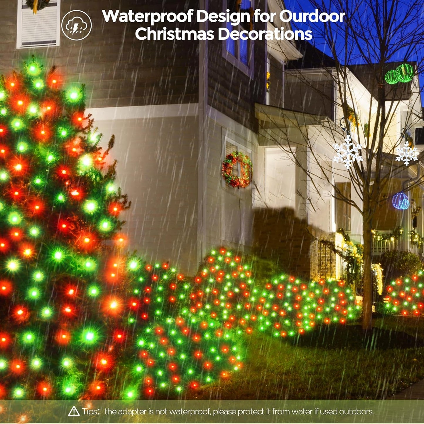 WBao Christmas Lights, 200LED 9.8ft x 6.6ft Christmas Bush Lights, 8 Modes, Timer, End to End Connectable, Waterproof Design for Lawn, Bush, Tree Outdoor Xmas Decorations, Red Green (Clear Wire)