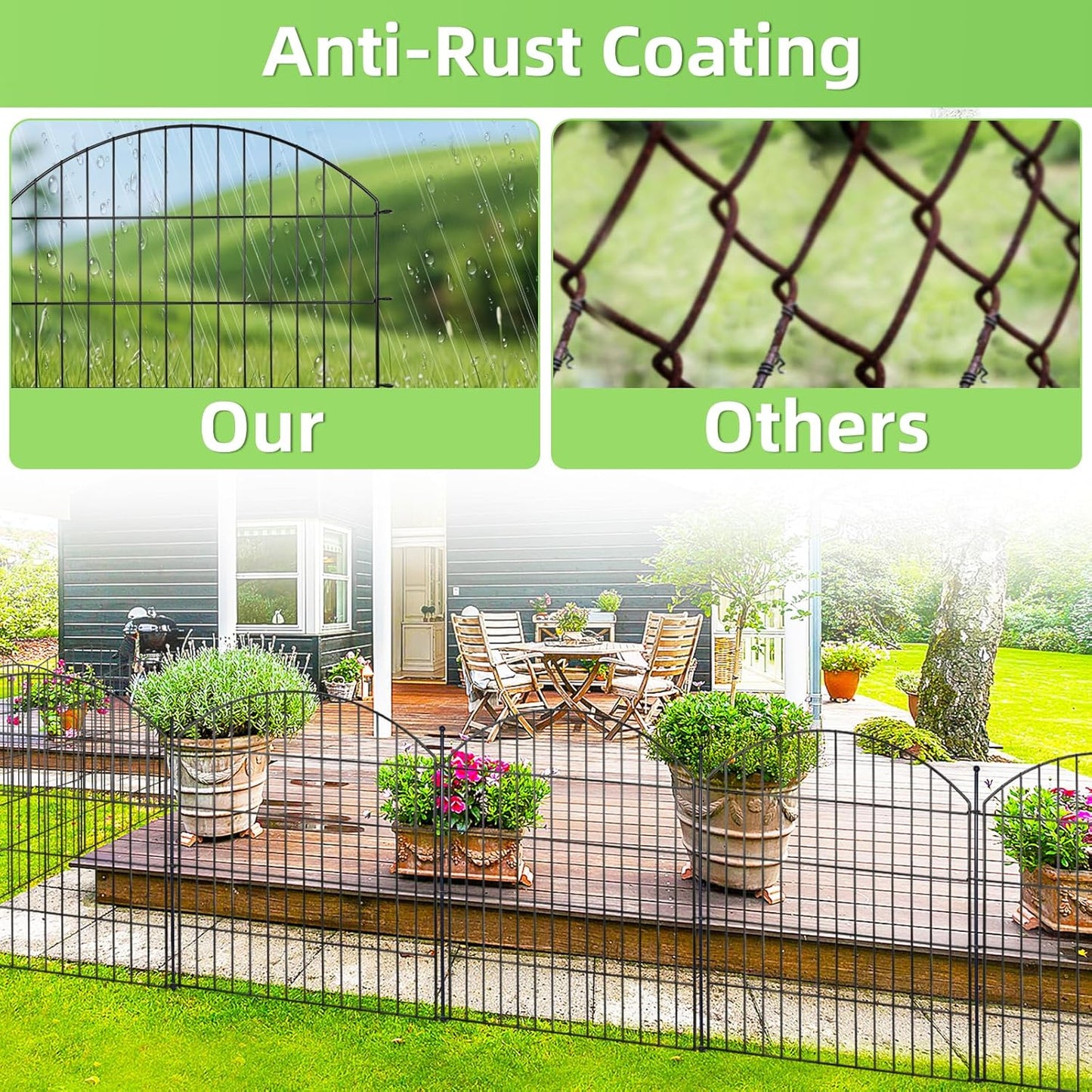 Decorative Garden Fence 32in (H) x24ft (L), 10 Pack No Dig Fence Animal Barrier for Dog with Lock, Arched Flower Bed Edging, Wire Border Panel Fencing for Yard Patio Outdoor Decor