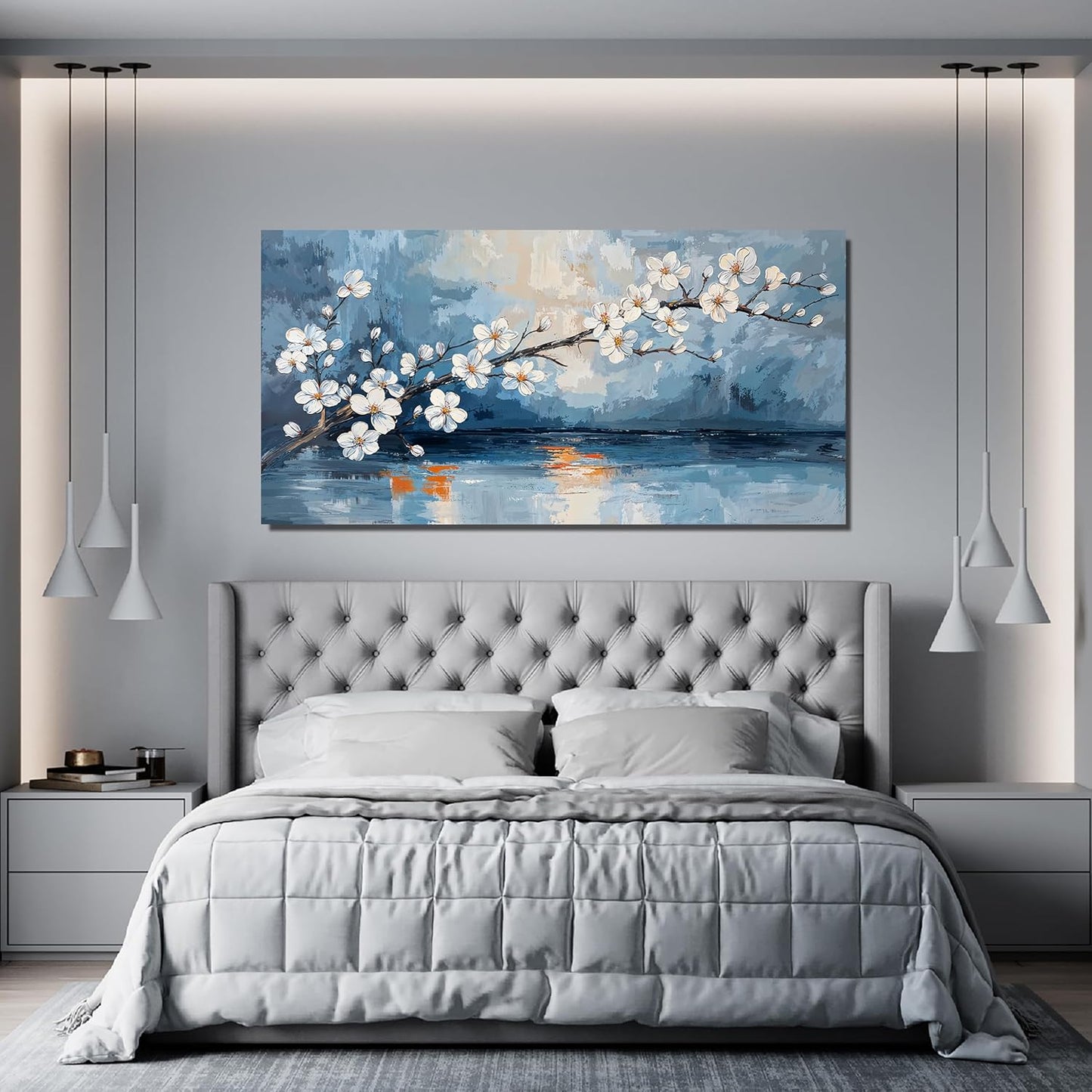 Canvas Wall Art Decor Vintage Coastal Wall Art Decorations White Flower Wall Art Prints Wall Art Pictures for Living Room Canvas Art Wall Decor Sunset Artwork for Walls Bedroom Office Decor 20" X 40"