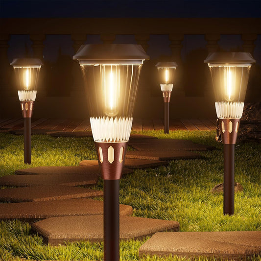 Super Bright Solar Pathway Lights Outdoor 4 Pack, 2-in-1 Warm&Cold Light 3000K/6500K Waterproof IP65 Garden Solar Yard Lights for Landscape Pathway Walkway Driveway Lawn