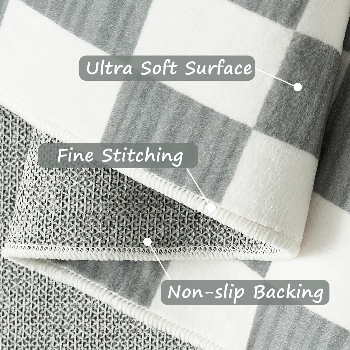 jinchan 3x5 Checkered Area Rugs for Kids Room - Machine Washable Soft Rug Modern Geometric Lattice Non-Slip Carpet for Nursery Playroom Bedroom Entryway Living Room Dining Room Home Office Grey