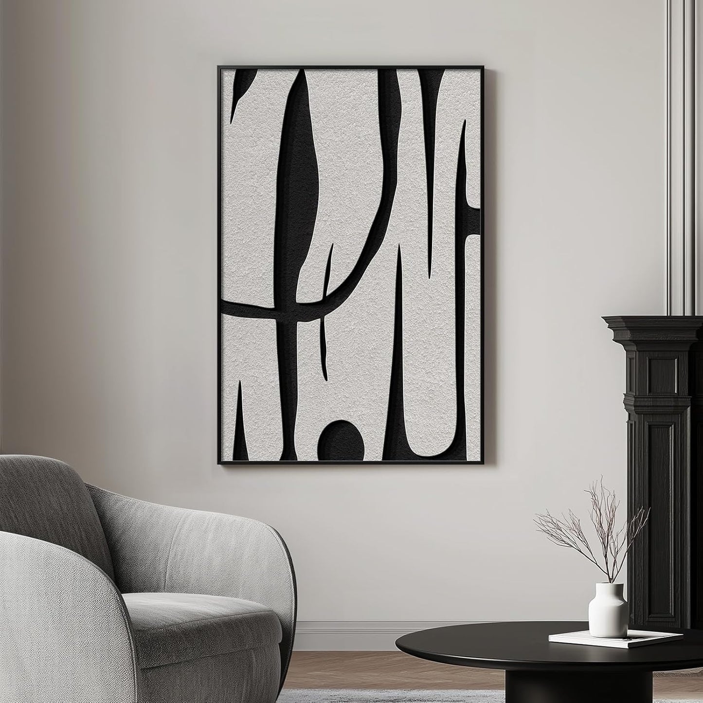 Framed Black and White Abstract Wall Art, Modern Large Canvas Paintings Artwork for Walls, Minimalist Abstract Lines Art Prints Pictures for Living Room Hallway Bedroom Office Bathroom Art Wall Decor 24x36 Inch