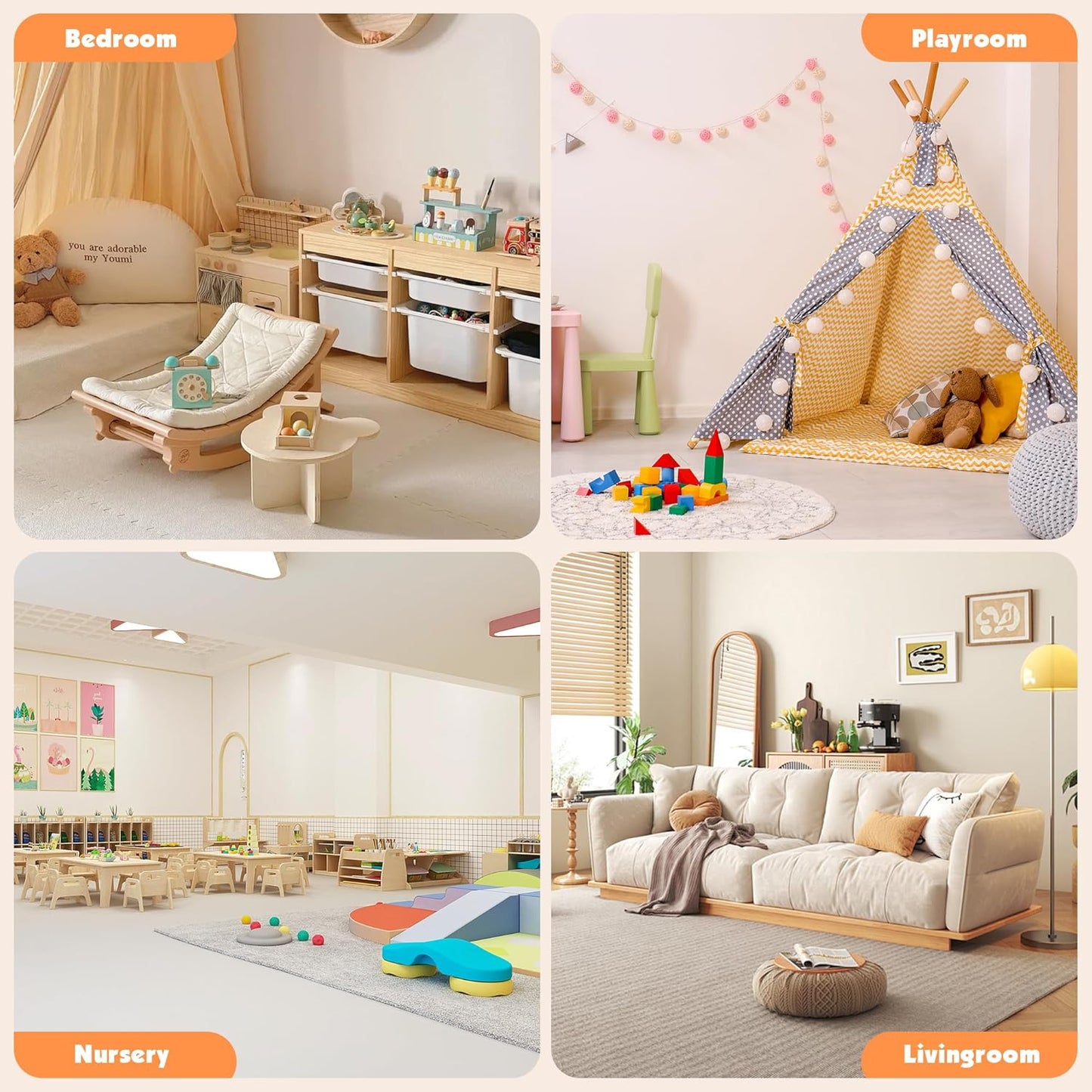 Kids Toy Storage Organizer with 3 Removable Plastic Bins Toddler Montessori Bookshelf with Stuffed Animal Net Holder Baby Bookcase Plush Organizer for Playroom, Bedroom,Kids Room,Classroom,Nursery