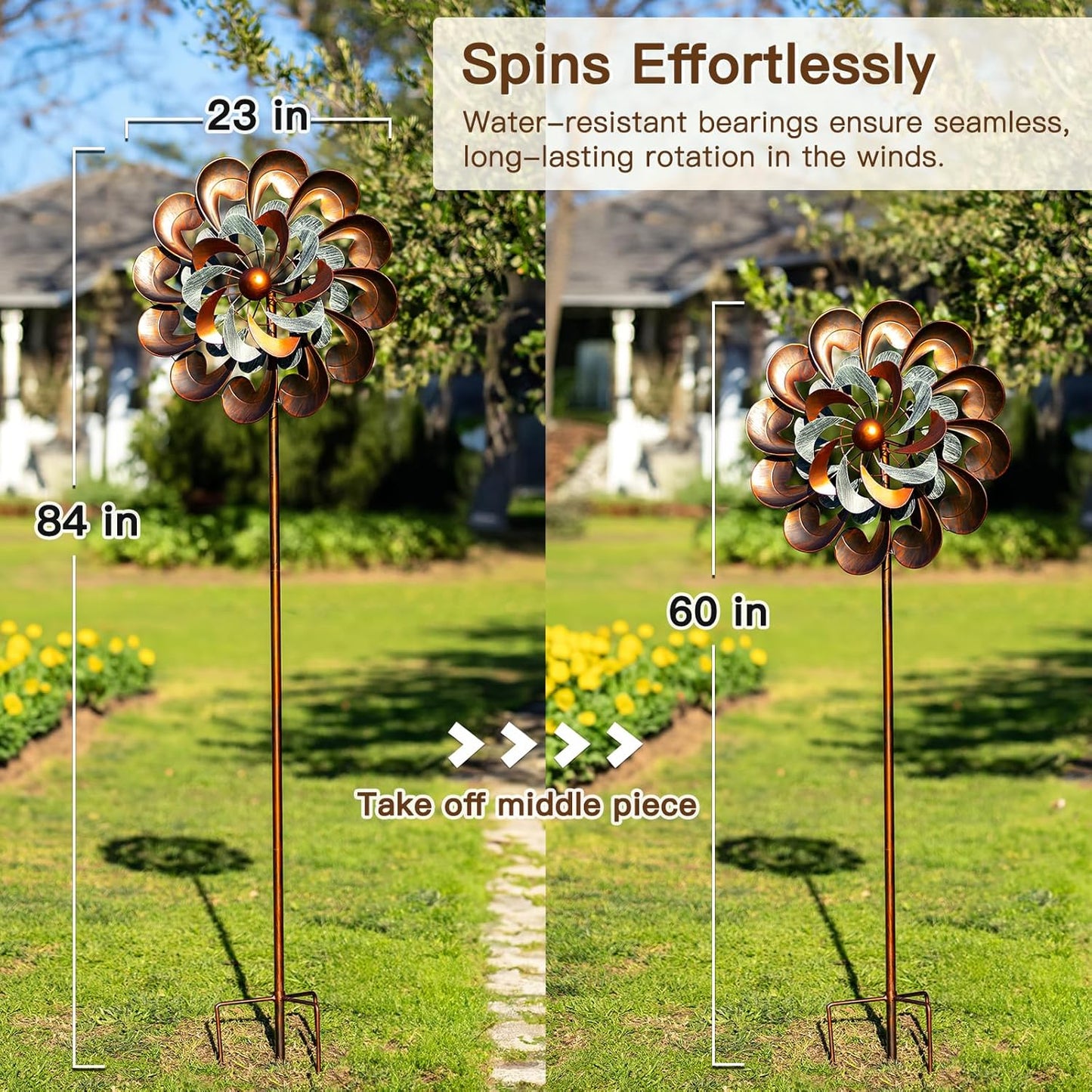 Wind Spinner Outdoor Garden Decor, Wind Spinners for Yard and Garden, 84 inch Copper Wind Sculptures & Spinners, Windmill for Yard Decorations - Larger Spinners
