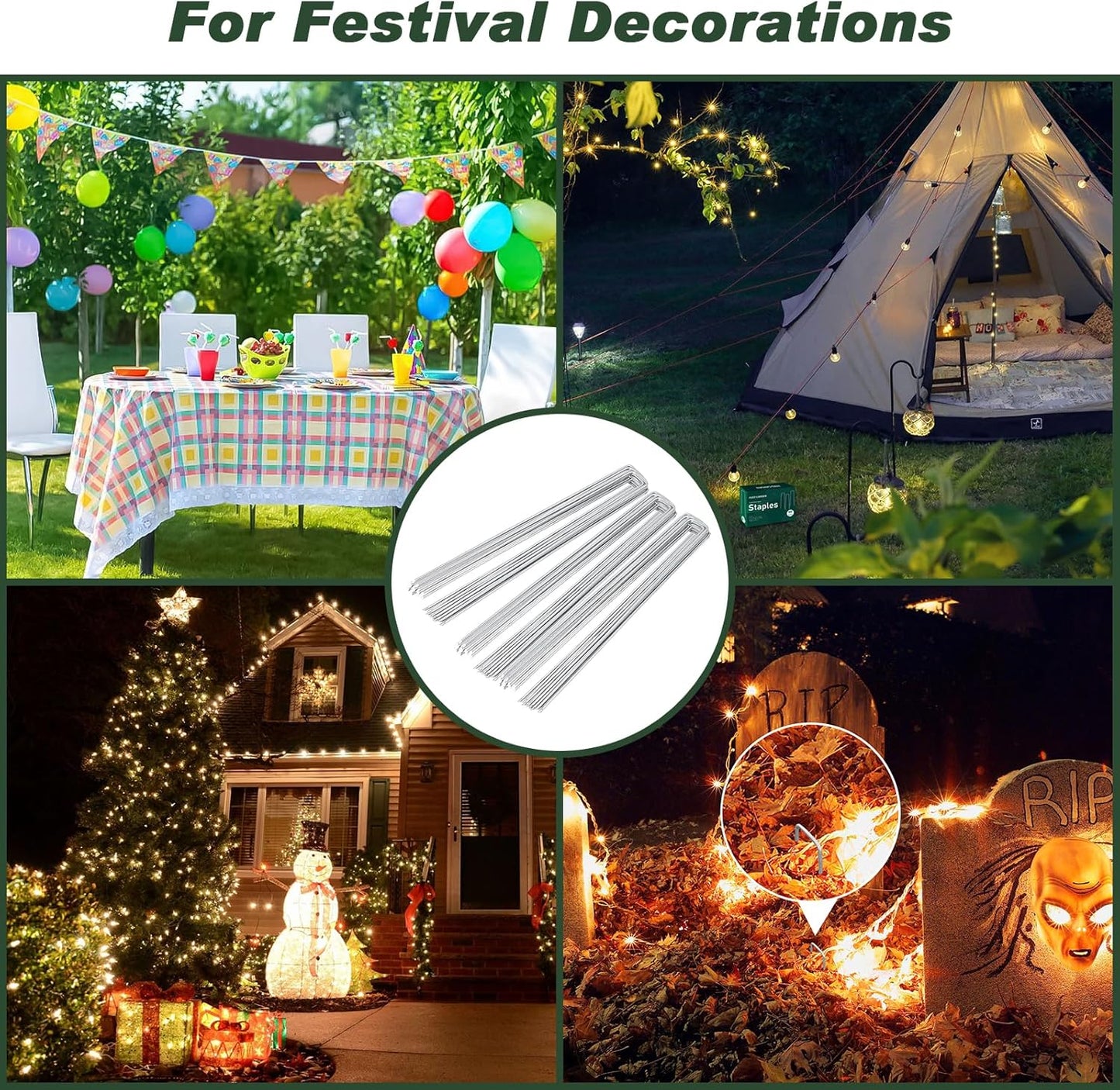 FEED GARDEN 6 Inch 200 Pack Galvanized Landscape Staples 11 Gauge Anti-Rust Garden Stakes Landscaping Fabric SOD Pins Yard Stakes for Christmas Decoration Weed Barrier Fabric