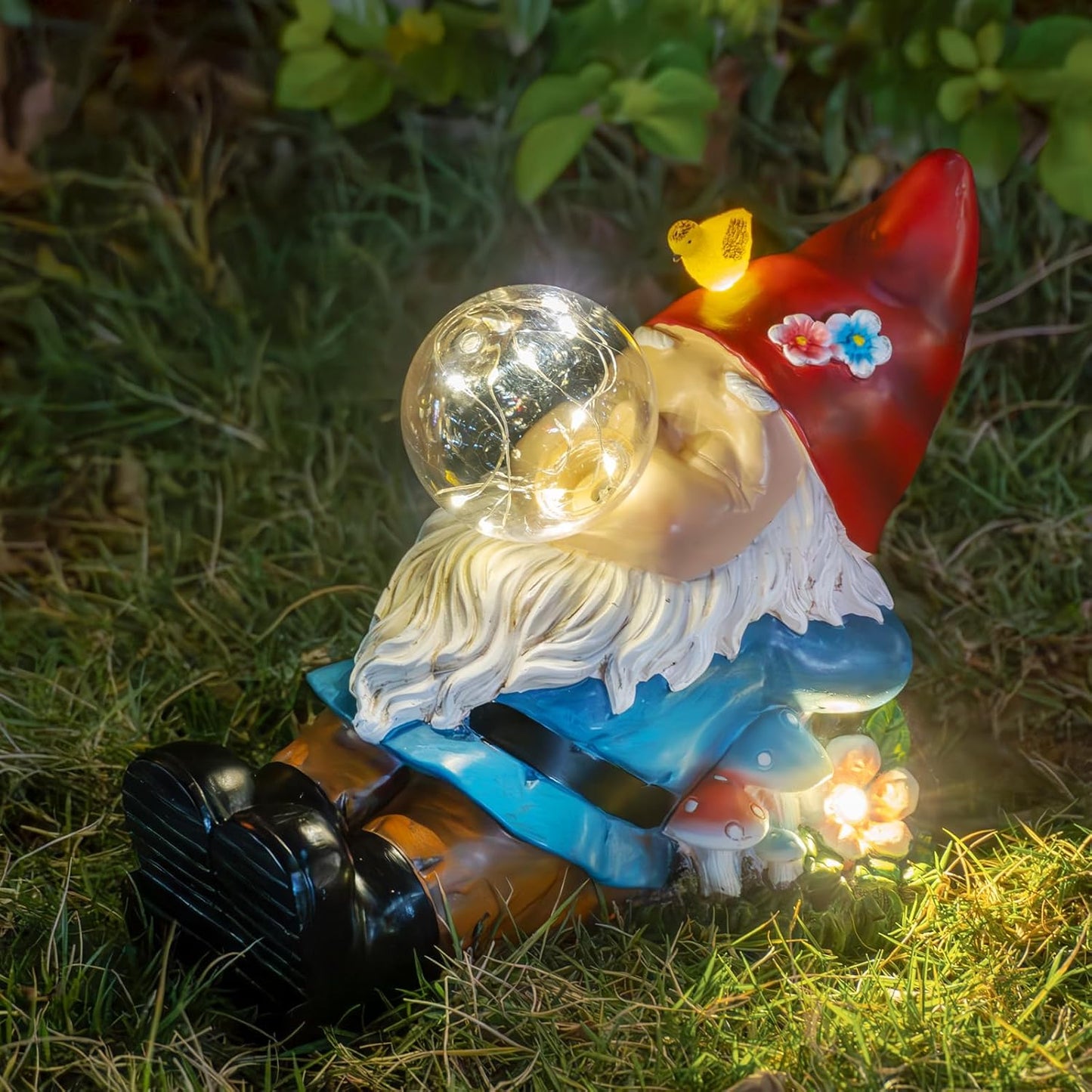 TIJNN Garden gnome Statue with Solar Lights. Funny Garden gnome Decorations for Your Yard, Outdoor Patio, Lawn, Gardens, Balcony or Home. Great Gift idea for Women and mums for Mother's Day.