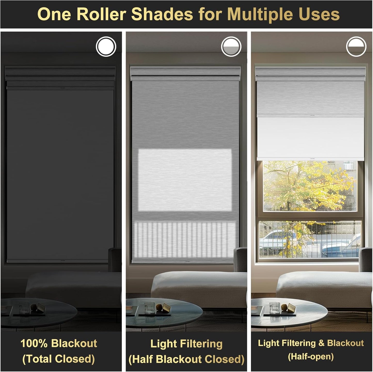 BERISSA Dual Roller Shades with Cassette Valance, Double Blackout and Light Filtering Shades for Home Office Door. Striped Jacquard White. 64 W x 36" H