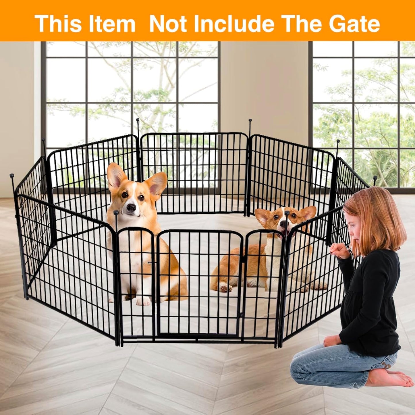 Doorless Animal Barrier Fence, 40in(H) 14 Panels Total 31 Ft(L), Garden Fences and Borders for Dogs, Anti Dig Fence Barrier, Black Metal Decorative Garden Fencing, Flower Bed Fencing