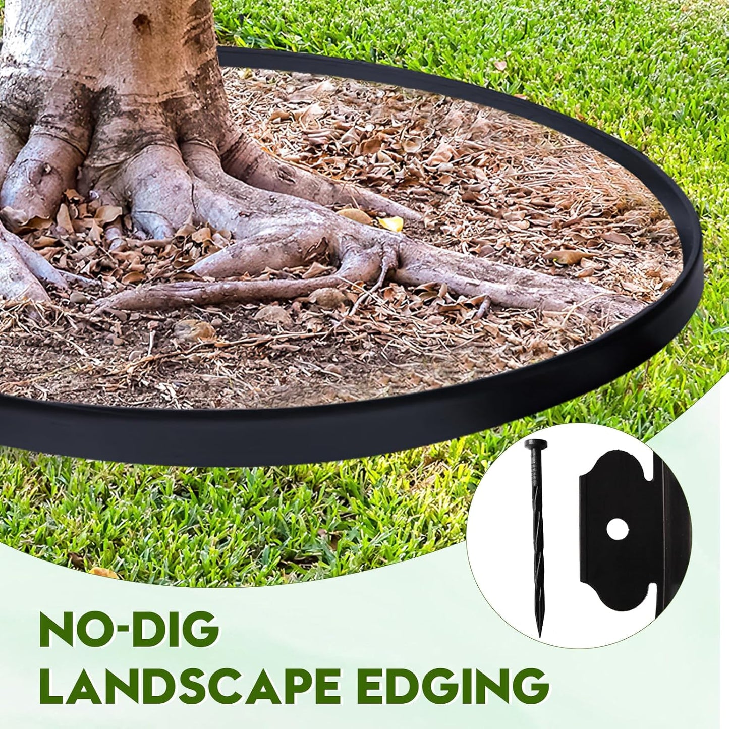 No Dig Landscape Edging 2" x 66FT Kit, Plastic Edging for Landscaping with 200 Spikes, for Garden, Lawn, Flower Beds and Yard, Black