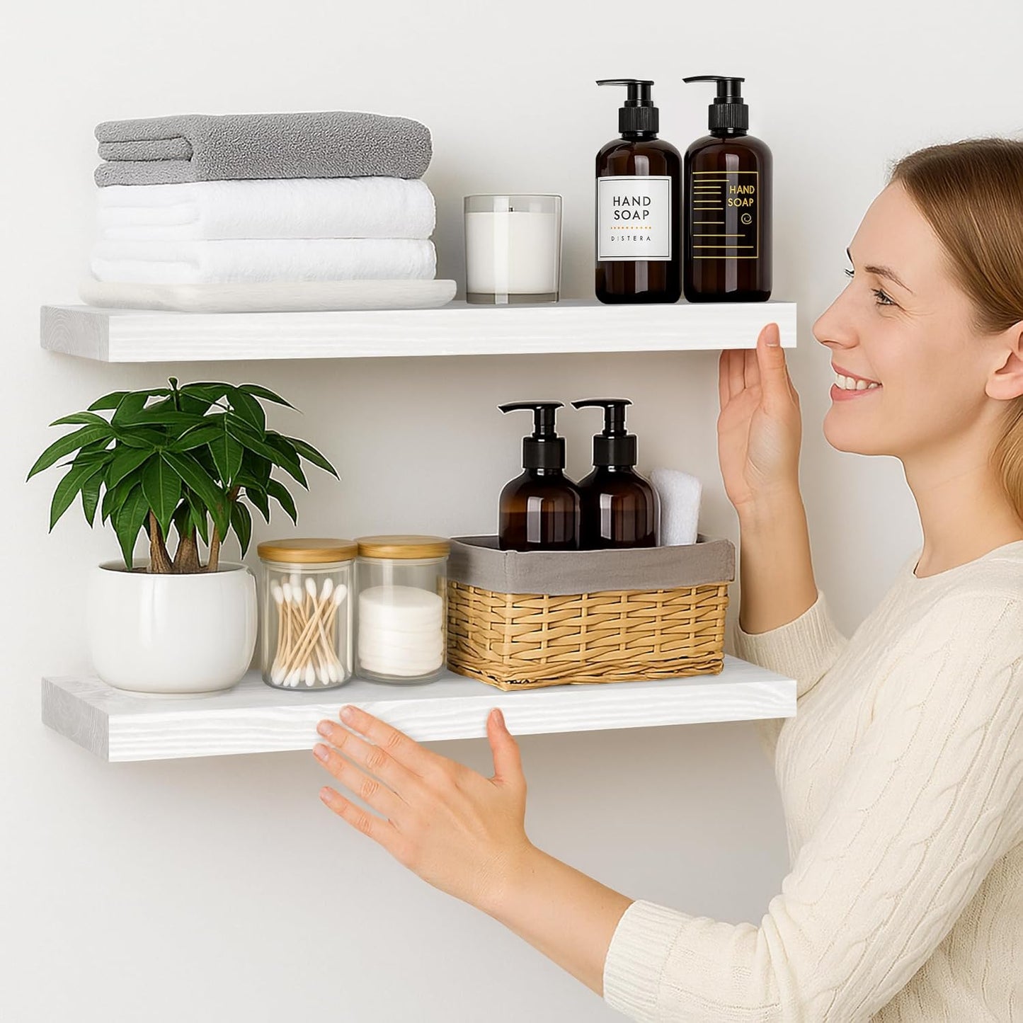 BGMG Wood Floating Shelves 30 inch Set of 2,White Floating Shelves for Wall,Solid Wood Wall Shelves for Bathroom Living Room Bedroom Kitchen Farmhouse -30x 6.7 x1.25 inch